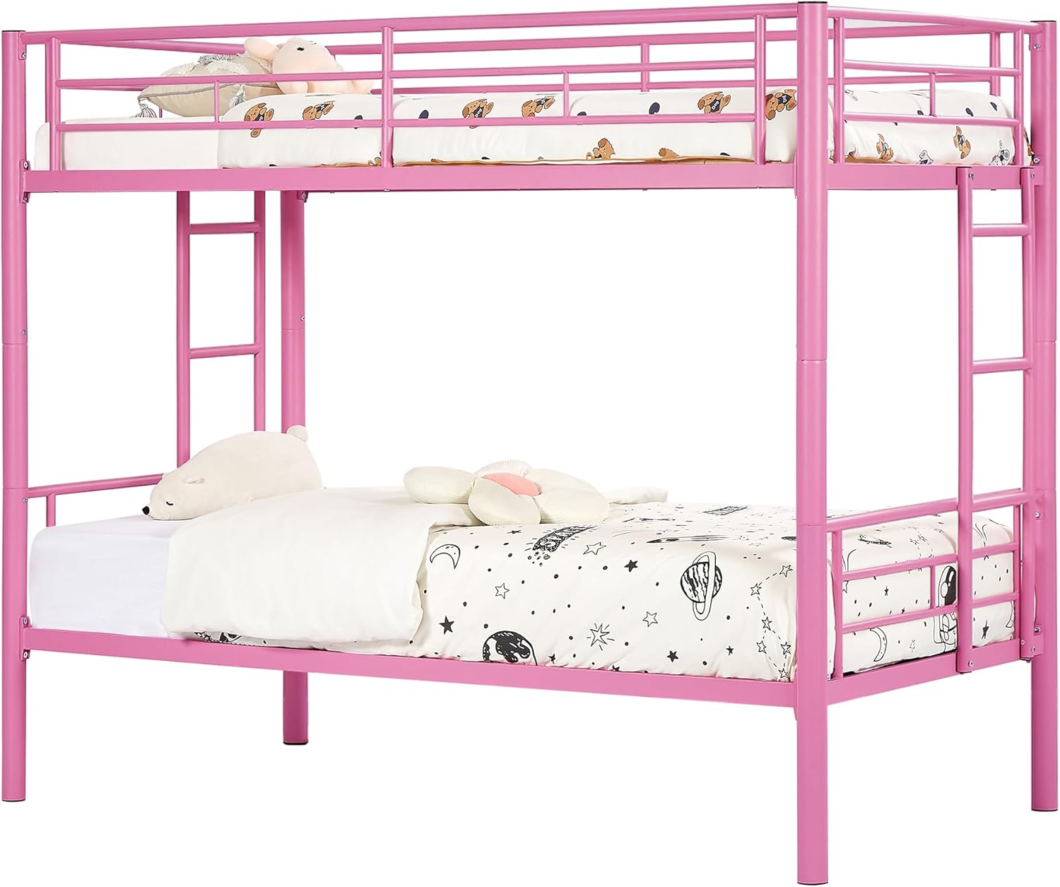 VECELO Metal Bunk Bed Twin Over Twin, Industrial Bunkbeds with Ladder and Full-Length Guardrail
