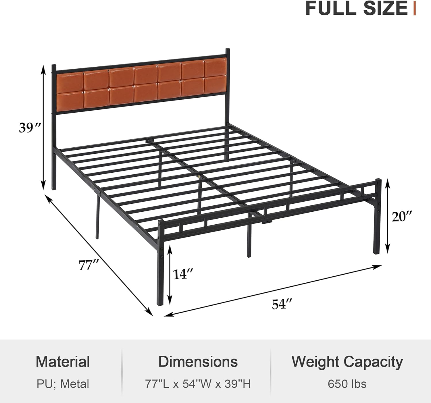 VECELO Bed Frame with PU Upholstered Headboard Metal Slats Support, No Box Spring Needed - VECELO