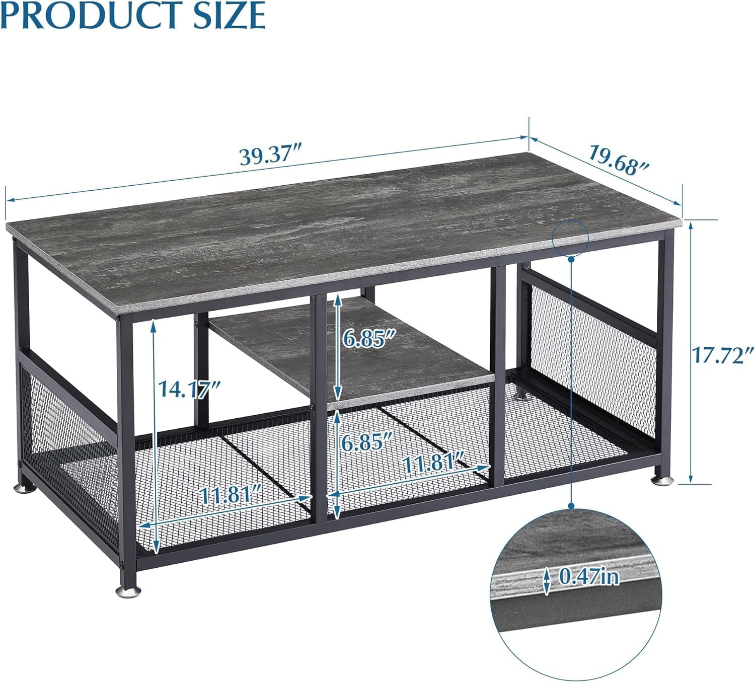 VECELO 39.4 Inch TV Stand/Coffee Table with Storage and Mesh Shelf for Living Room - VECELO