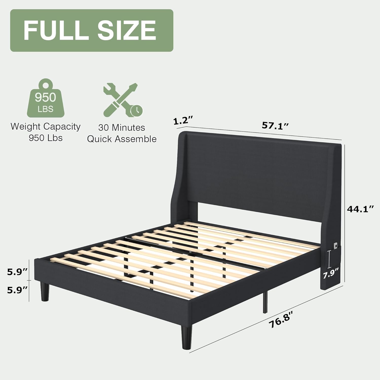 VECELO Bed Frame with Upholstered Wingback Headboard