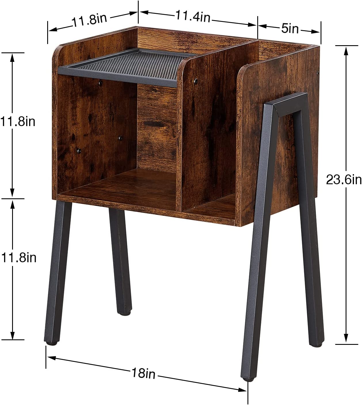 VECELO Industrial Side End Table/Nightstand Stackable Accent Furniture with 2-Tier Open Storage Compartments - VECELO