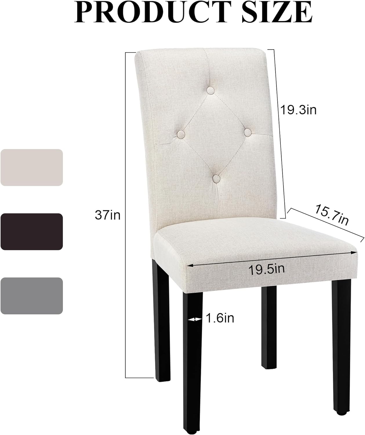 VECELO Upholstered Dining Set of 2 Modern Fabric Dinning Chair with Solid Wood Legs and High Back