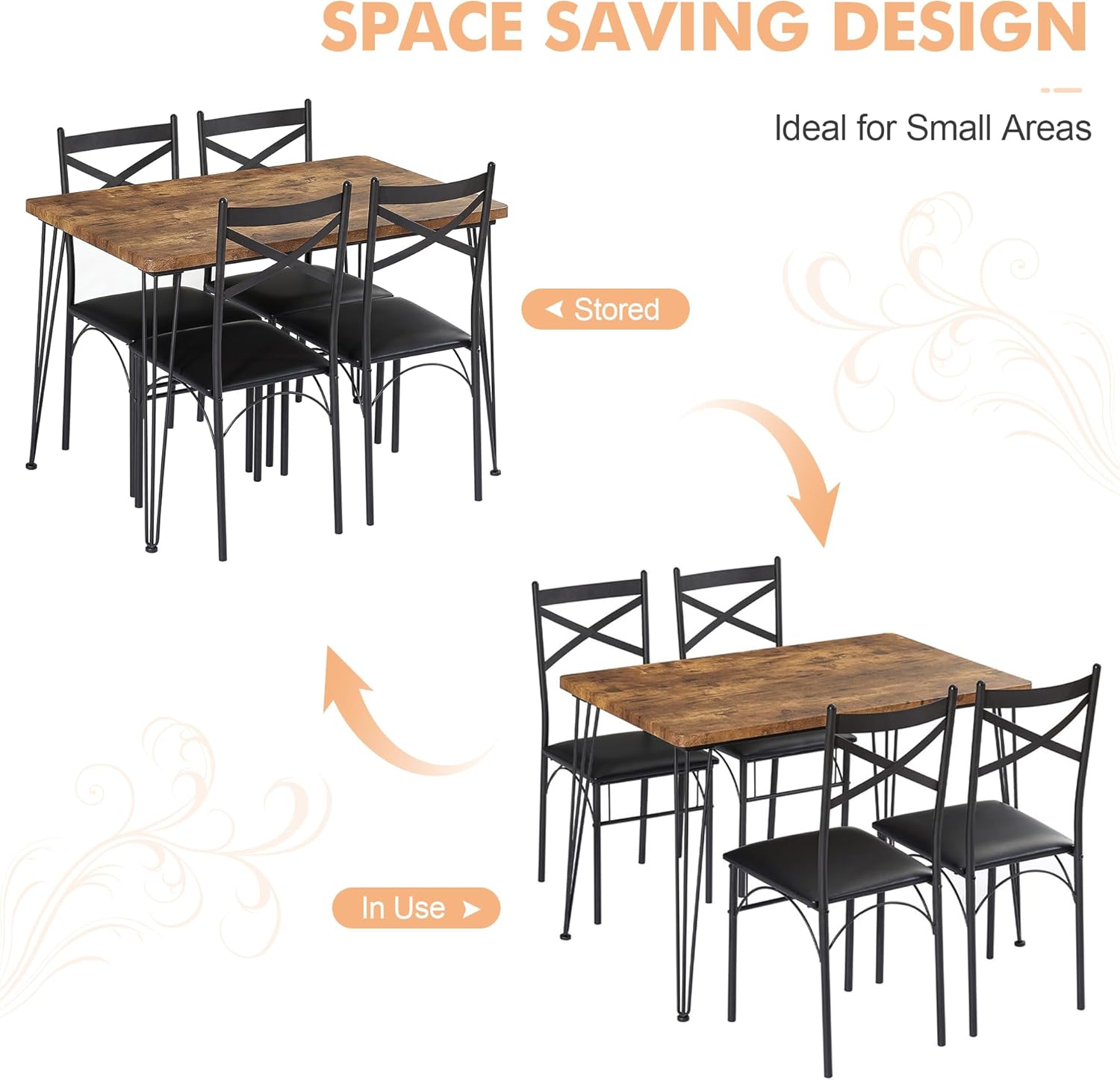VECELO 5-Piece Modern Rectangular Dining Table Set