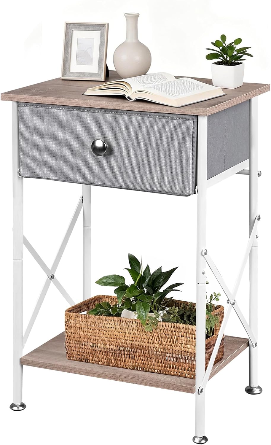 VECELO Nightstand with Drawer, Small Bedside Table with Storage and Adjustable Metal Legs