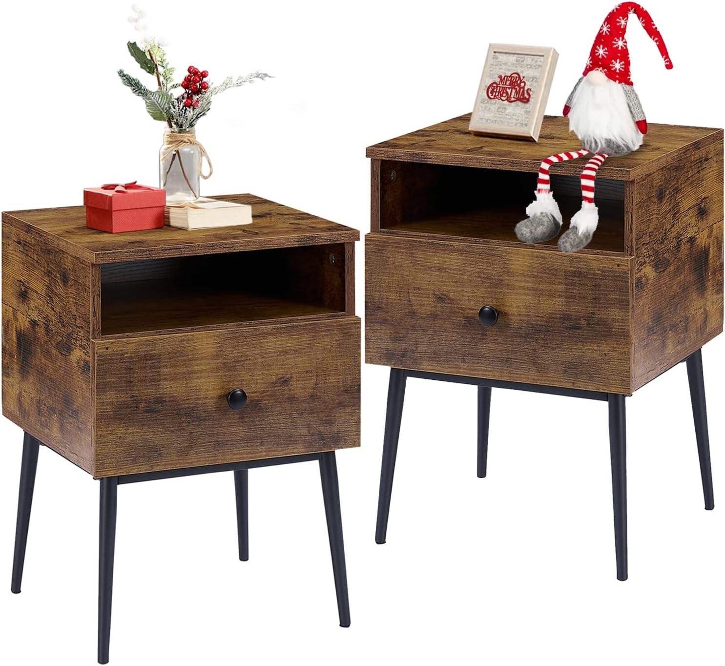 Modern Nightstand Square End Side Table with Drawer and Storage Space