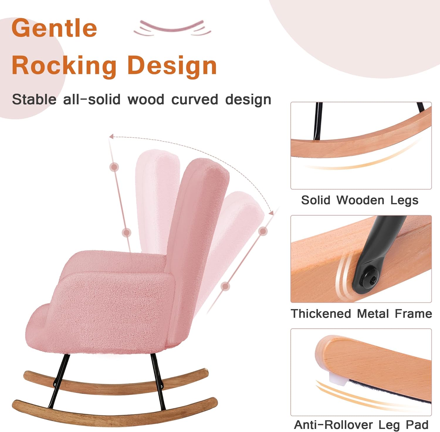 VECELO Rocking Chair, Modern Upholstered Teddy Fabric Nursery Glider