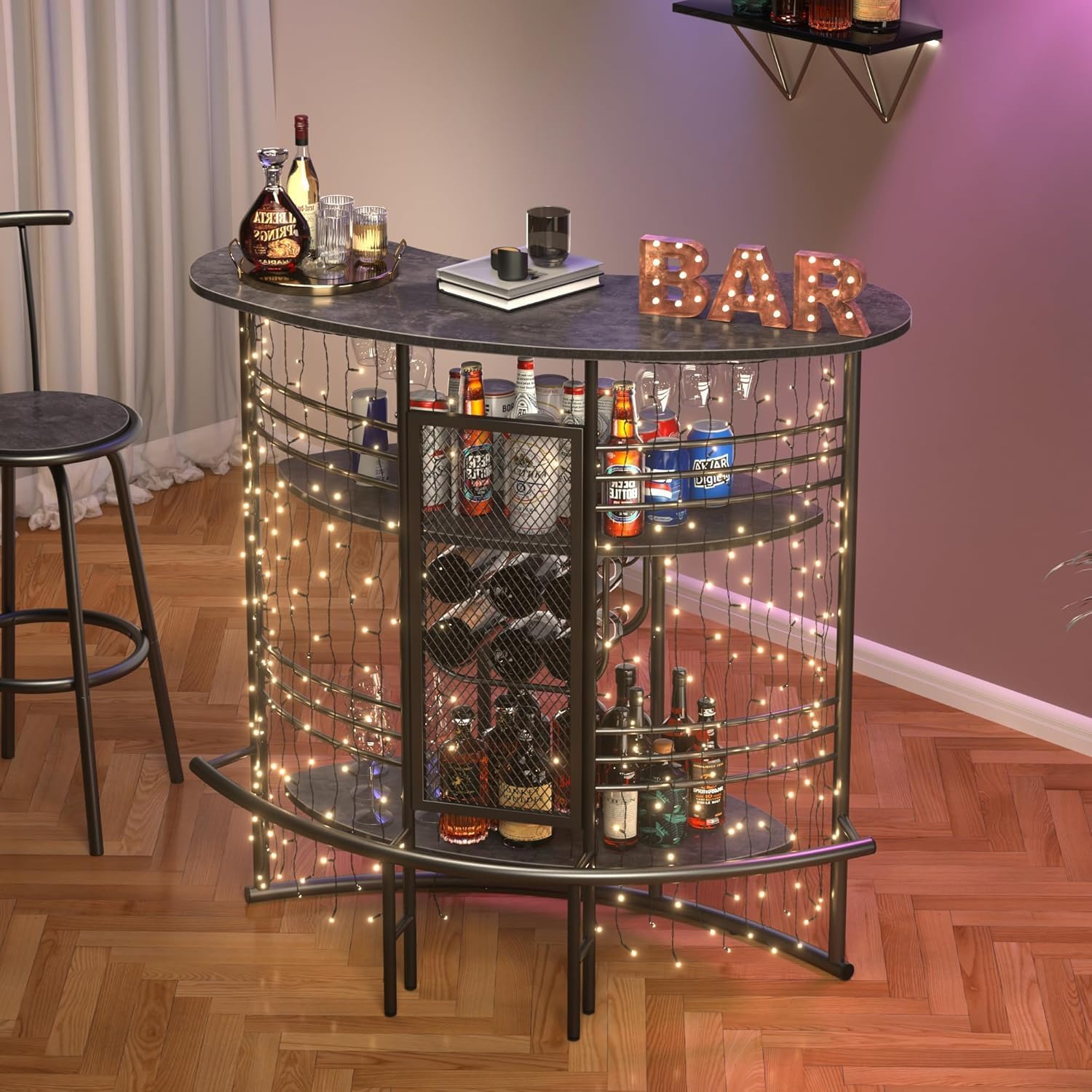 VECELO Vintage Liquor Cabinet Wine Rack Bar Unit