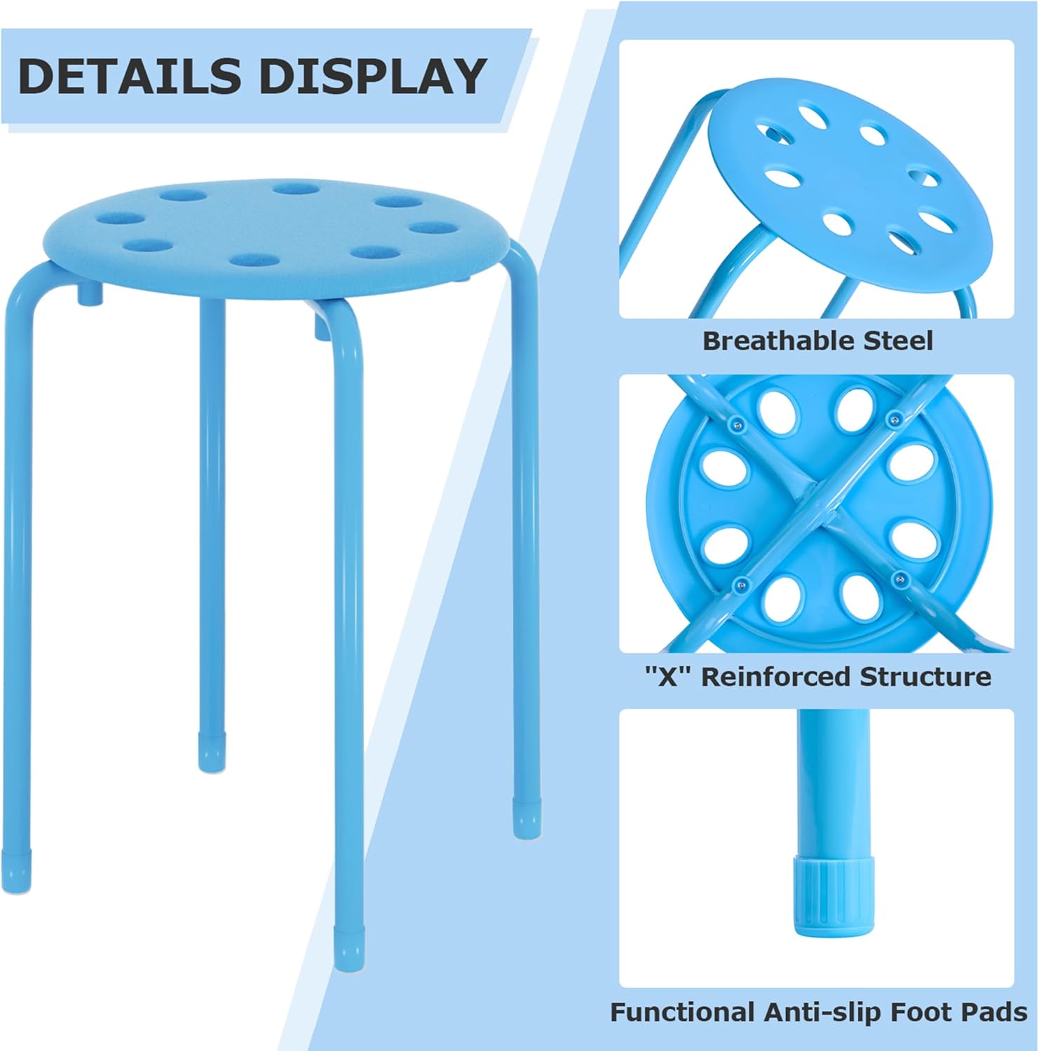 VECELO 6-Piece Stacking Stools, 17.7 Inch Standard Height - VECELO