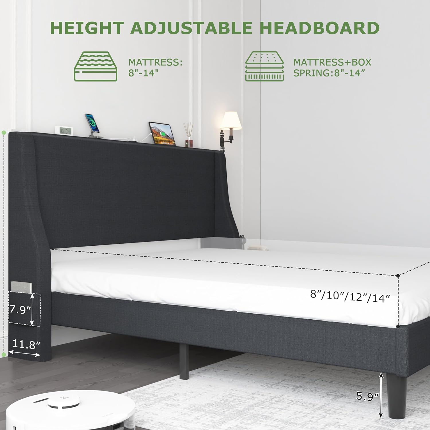 VECELO Bed Frame with Upholstered Wingback Headboard