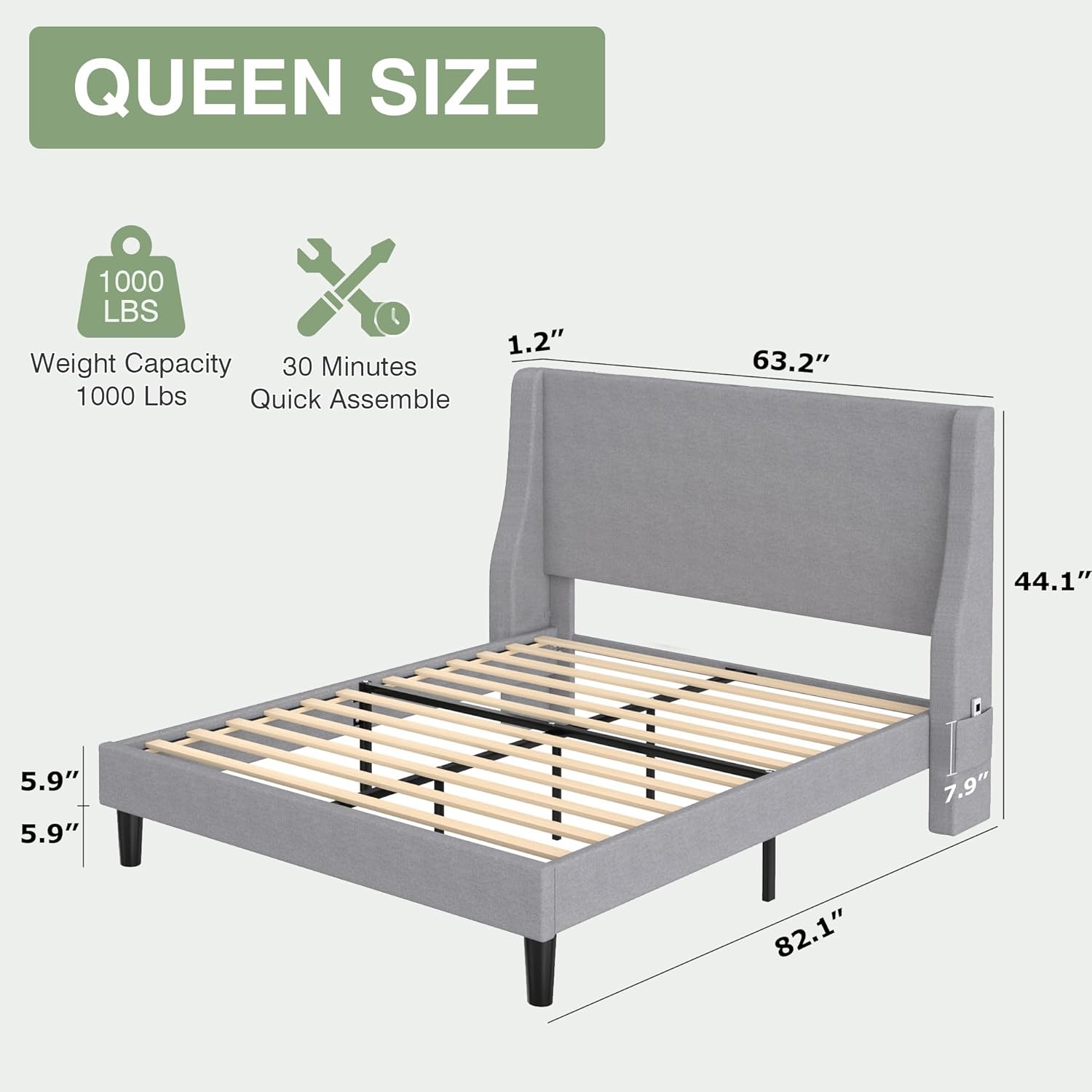 VECELO Bed Frame with Upholstered Wingback Headboard