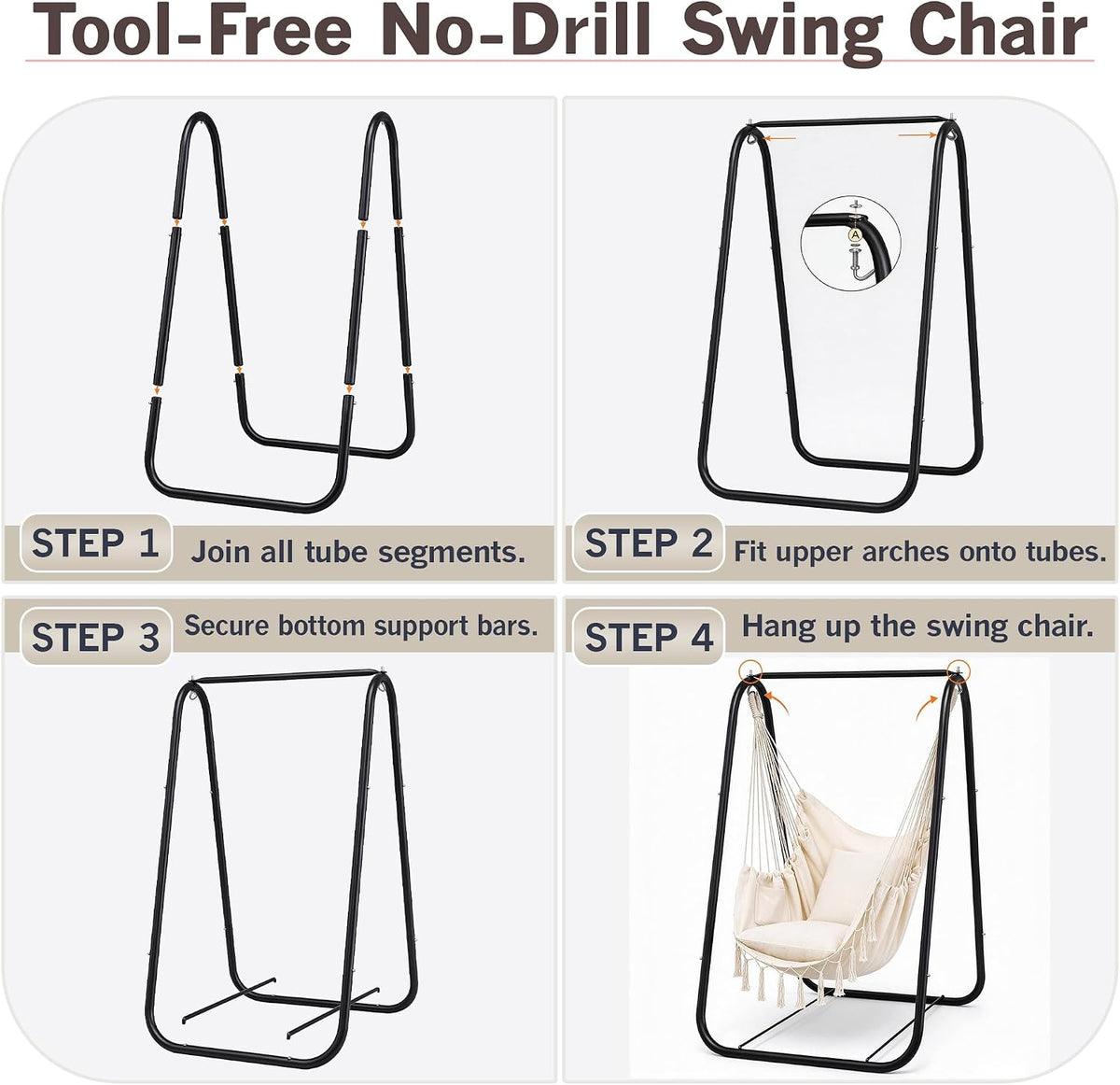 VECELO Hammock Chair with Stand Sturdy & Rustproof Frame with Anti-Tip Base