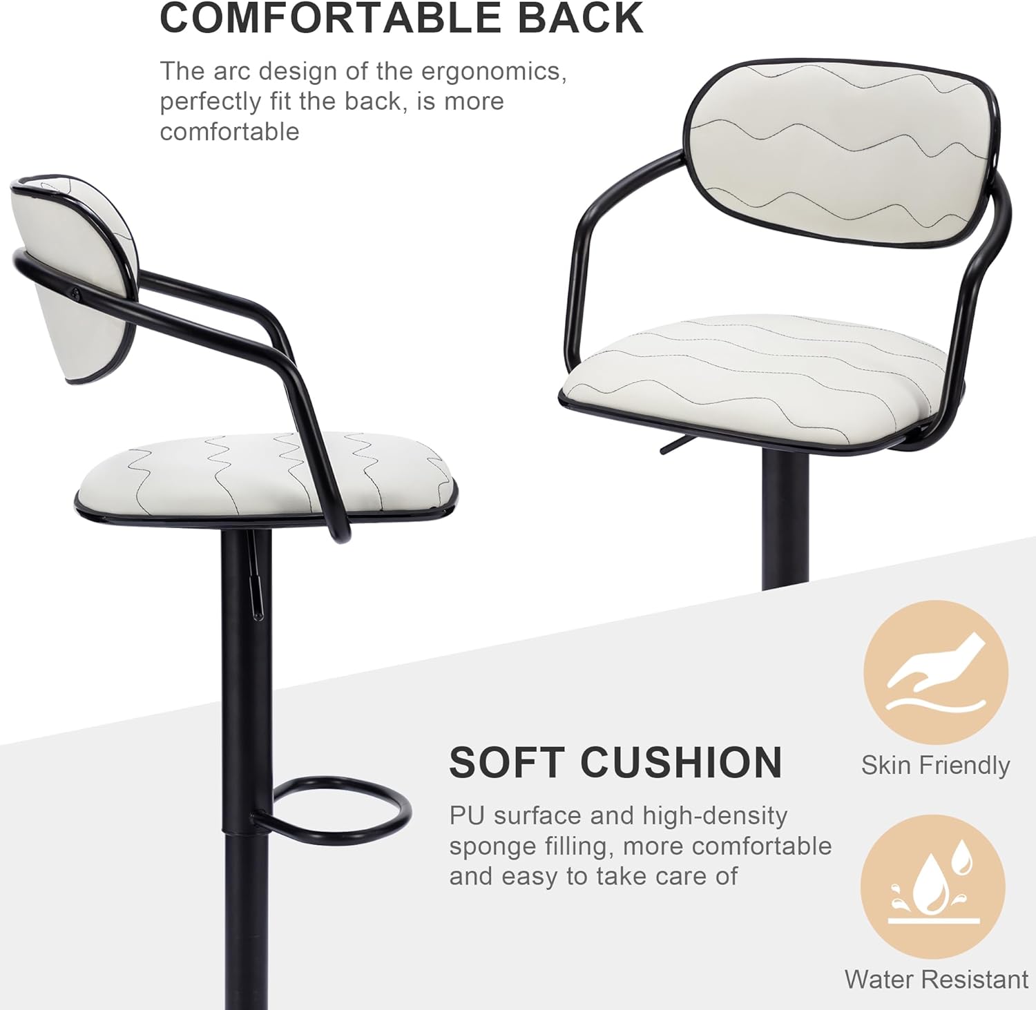 VECELO Bar Stools Set of 2, Adjustable Counter Height Barstools with Back and Arm - VECELO