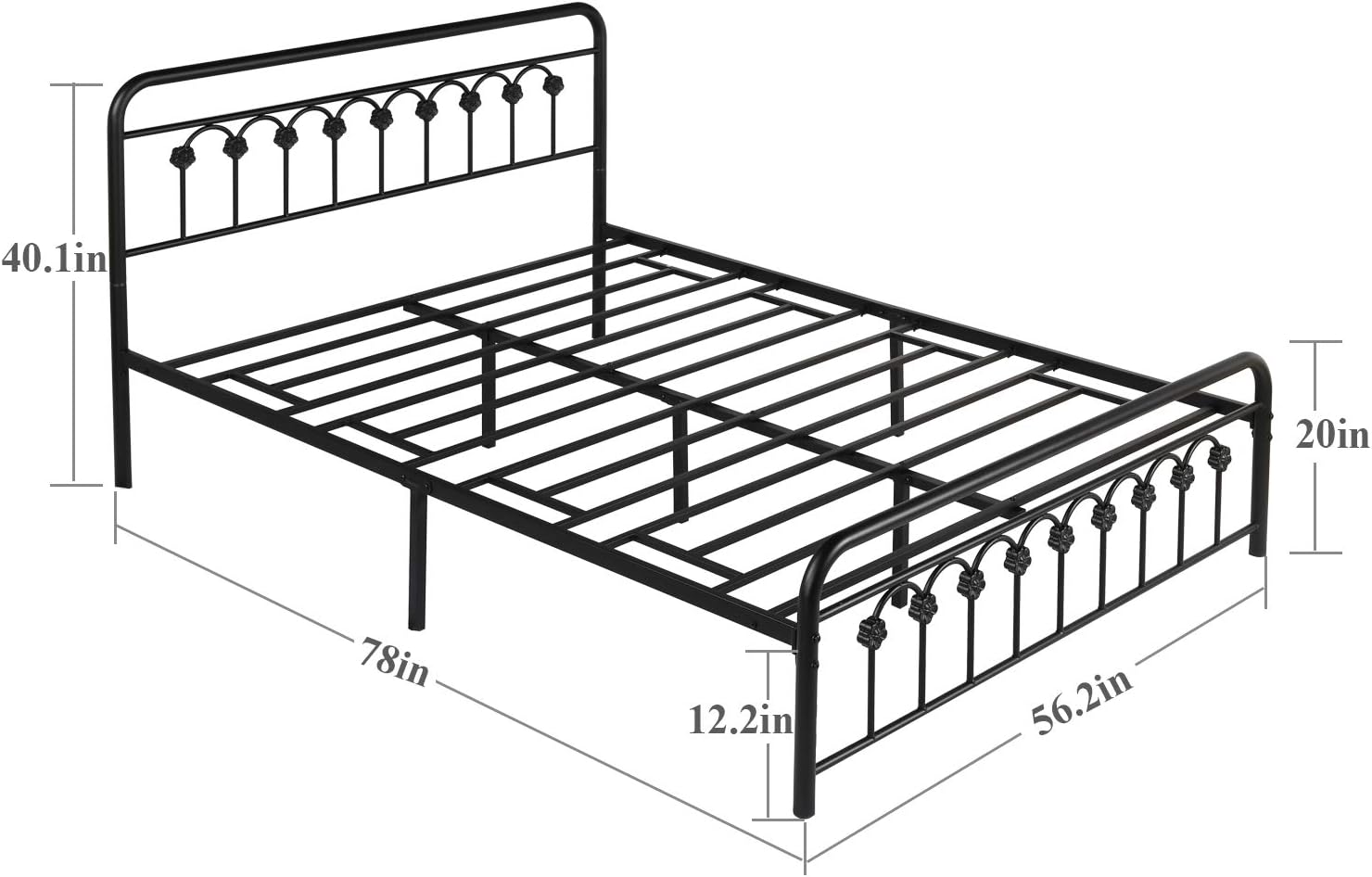 VECELO Metal Bed Frame/Mattress Foundation with Vintage Flower Headboard & Footboard