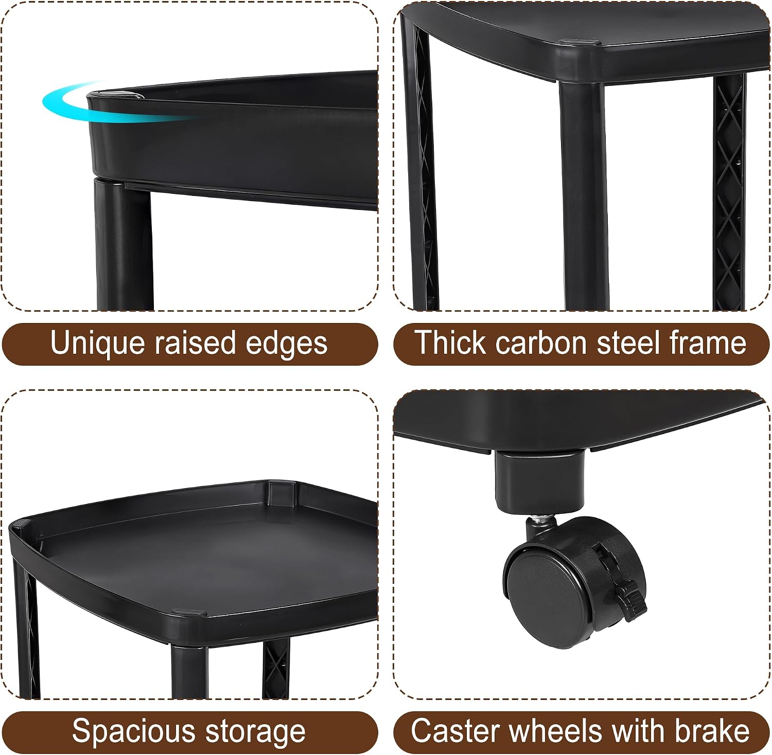 VECELO Rolling End Side Table with Lockable Wheels
