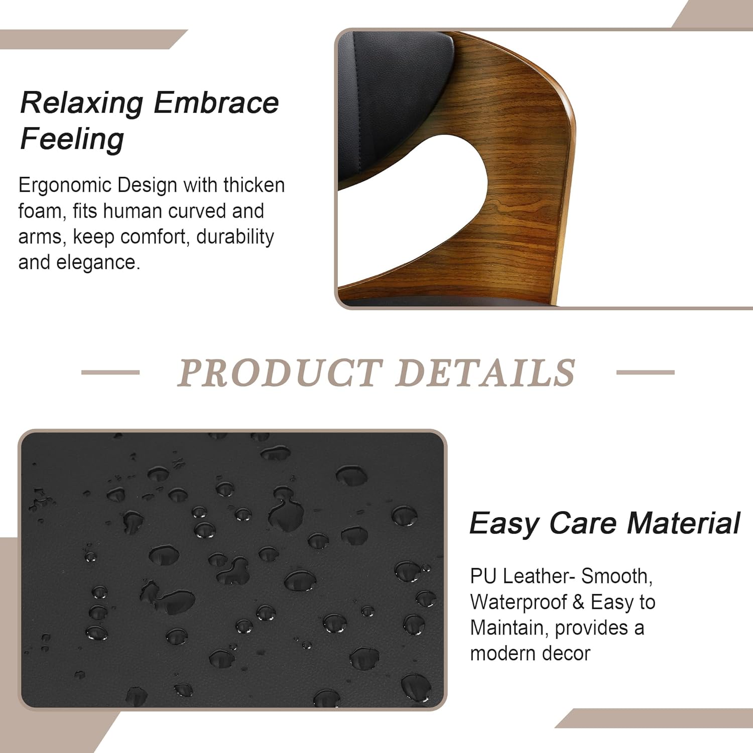 VECELO Bar Stool Set of 2,Counter Height Stools with Bentwood Back - VECELO