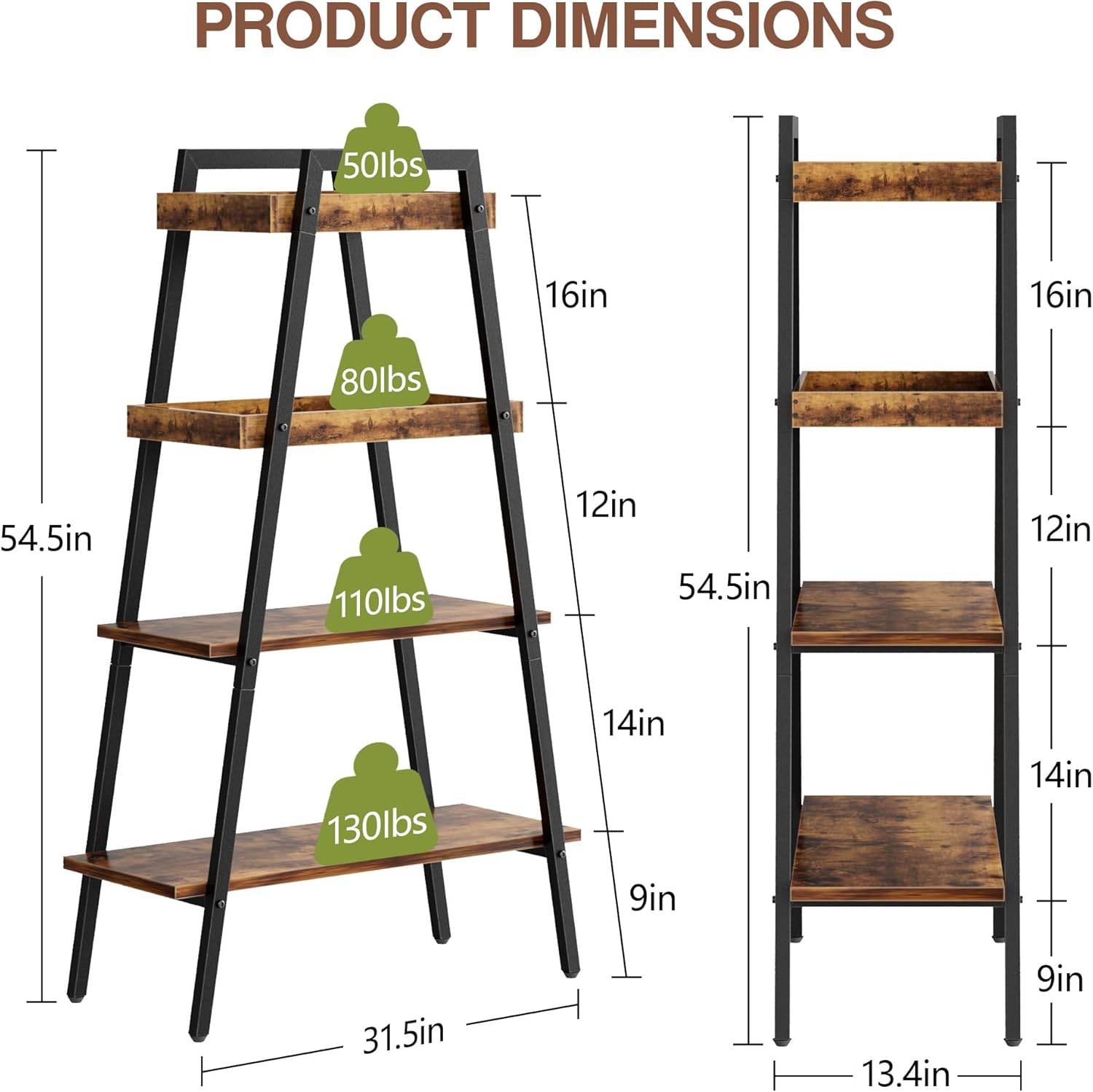 VECELO Ladder Shelf/Display Shelf 4 Tier Storage Bookcase Rack Wood & Steel - VECELO