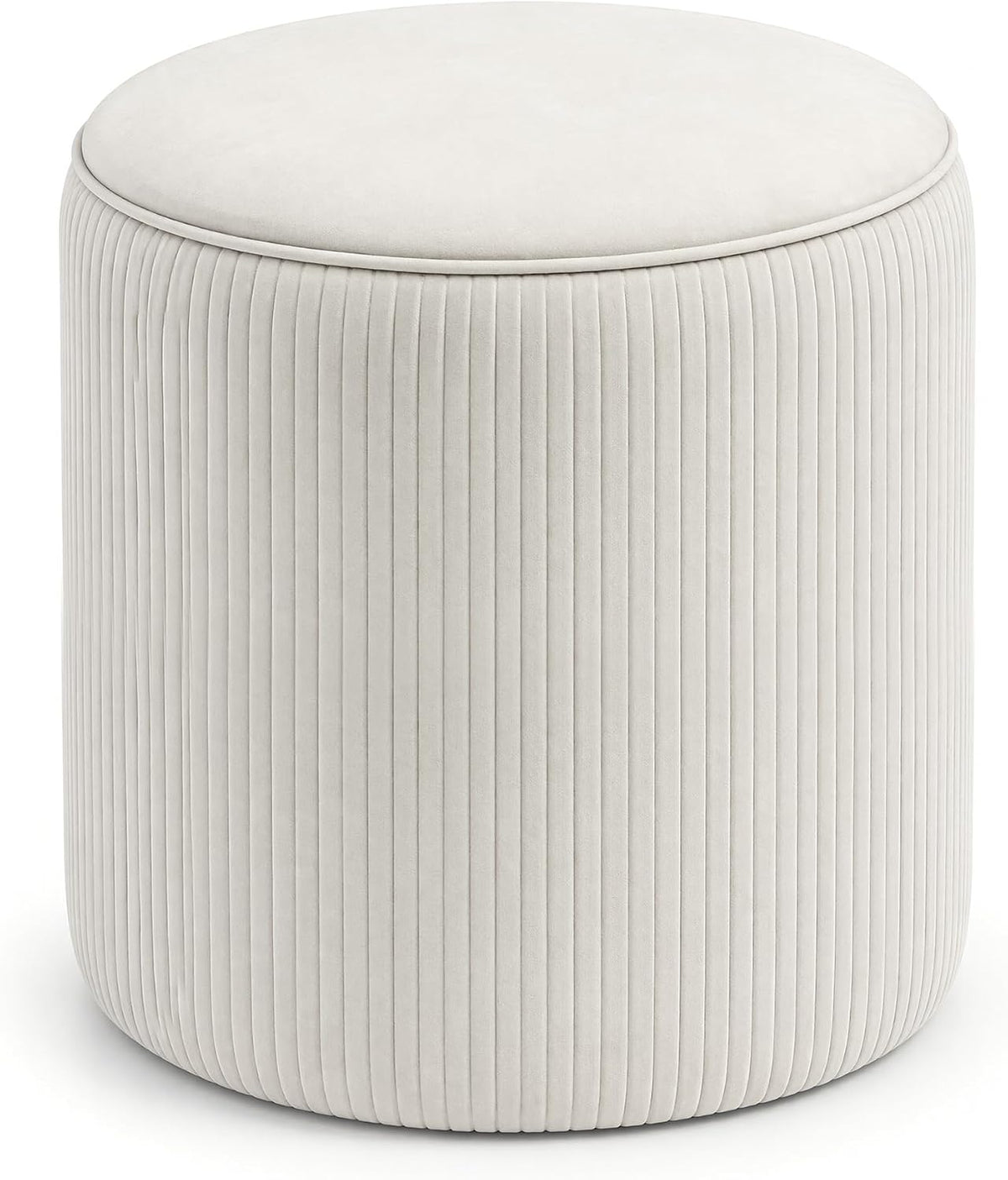 VECELO Round Velvet Storage Ottoman, Beige Upholstered Padded Vanity Stool,