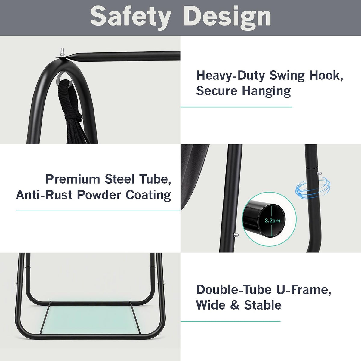 VECELO Hammock Chair with Stand Sturdy & Rustproof Frame with Anti-Tip Base