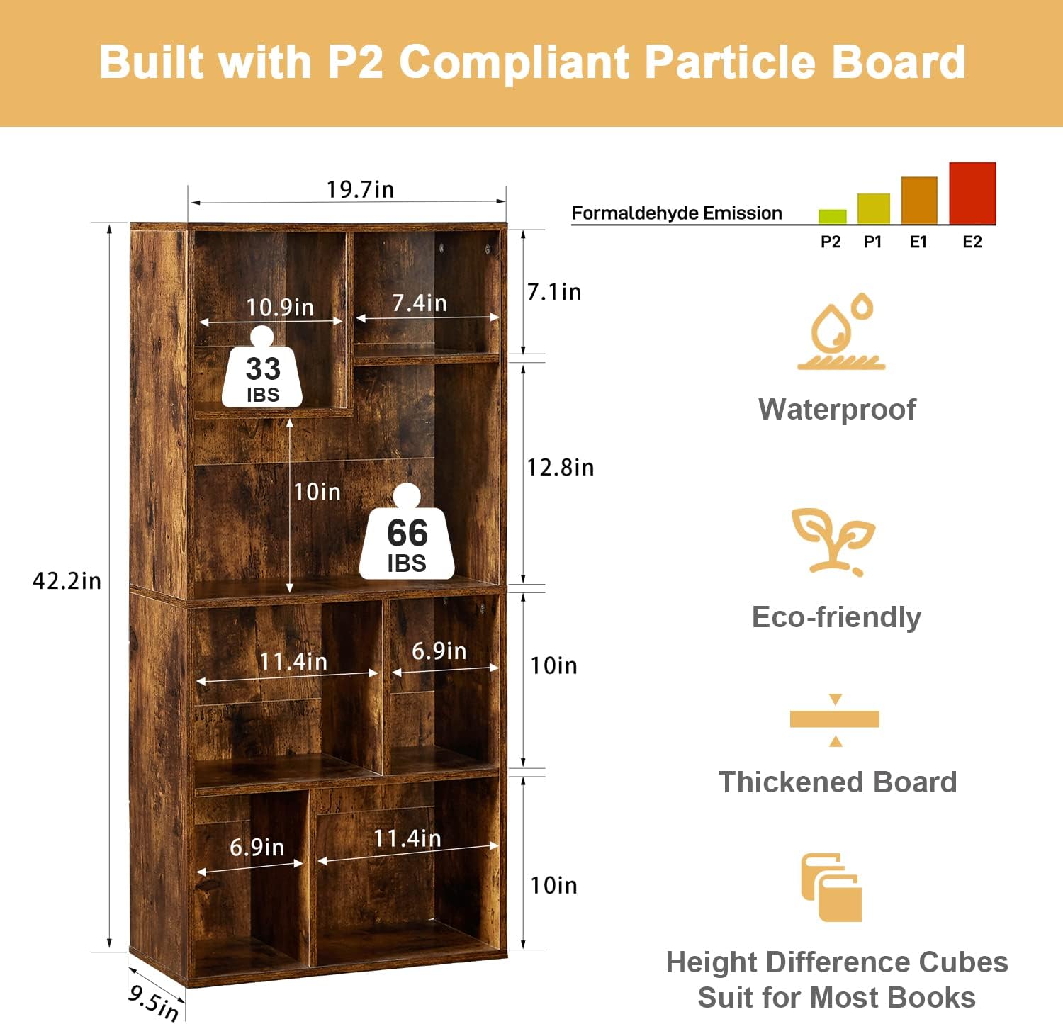 VECELO 42 Inch High Bookcase, 4-Tier Modern Storage Cabinet 7 Cubes - VECELO
