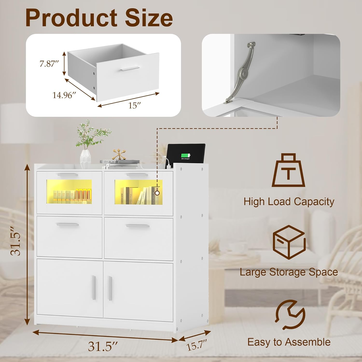 VECELO Dresser for Bedroom Chest of 4 Drawers/6 Drawer with Adjustable LED Lights