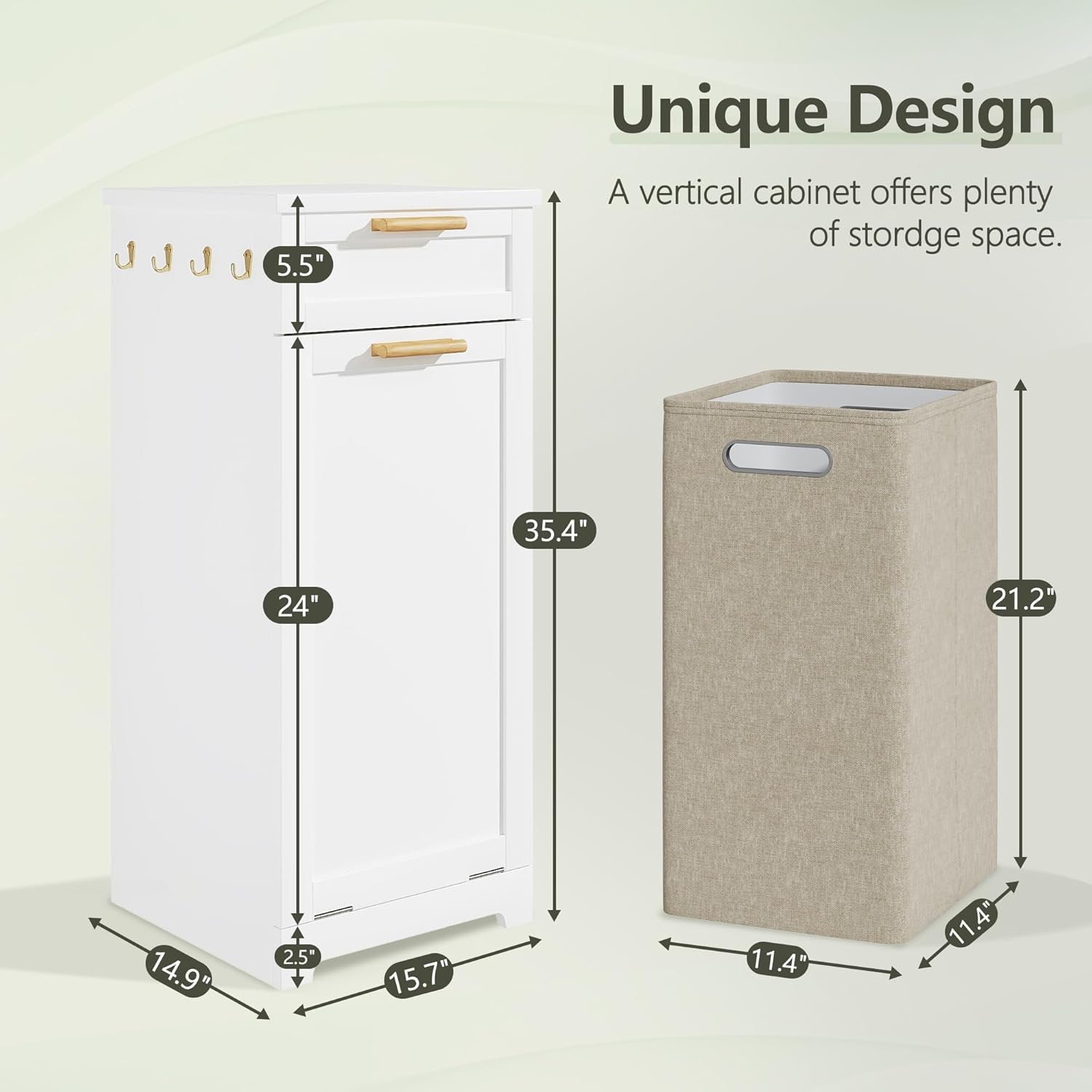 VECELO Tilt Out Laundry Hamper, 35" Bathroom Cabinet with Hidden Removable Basket