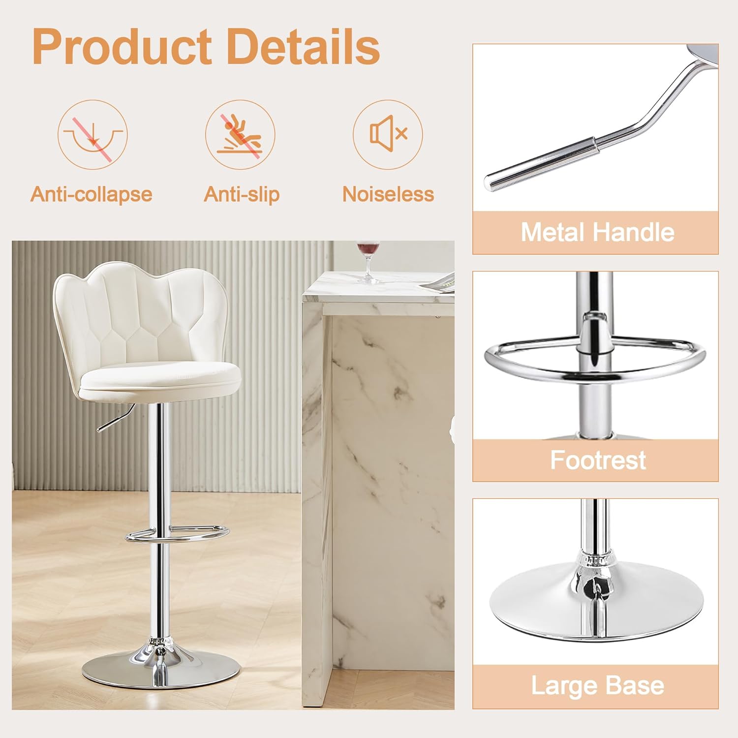 VECELO Bar Stools Set of 2/Set of 4, Adjustable Barstools with Back - VECELO