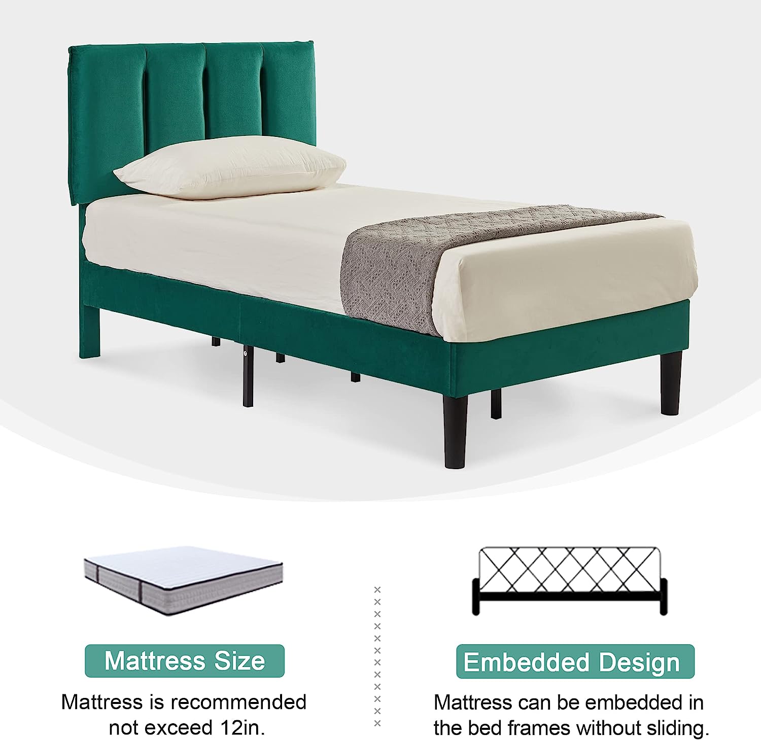 VECELO Modern Upholstered Platform Bedframe, Adjustable Headboard