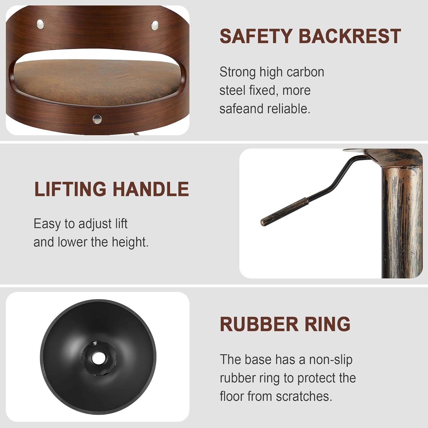 VECELO Bar Stool Set of 2, Counter Height Stools with Bentwood Back - VECELO