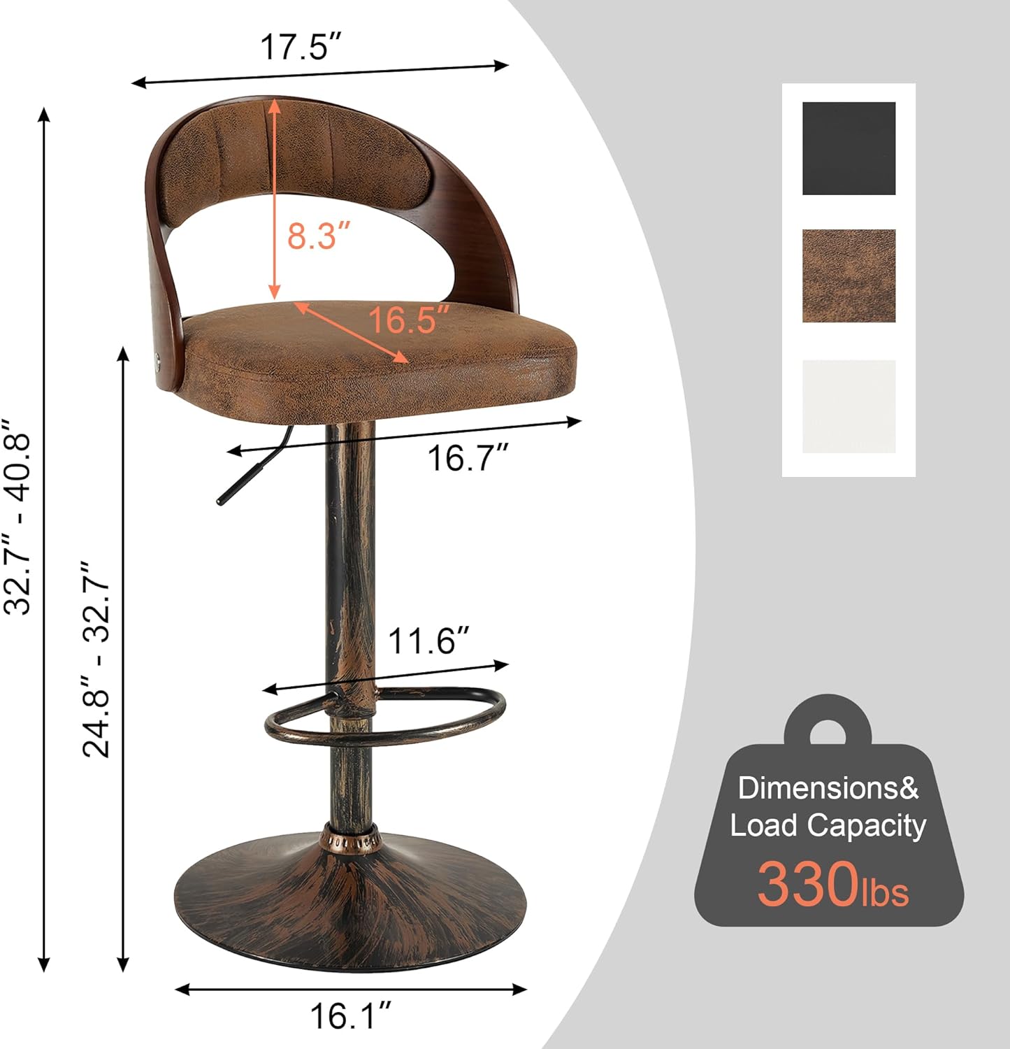 VECELO Bar Stool Set of 2, Counter Height Stools with Bentwood Back - VECELO