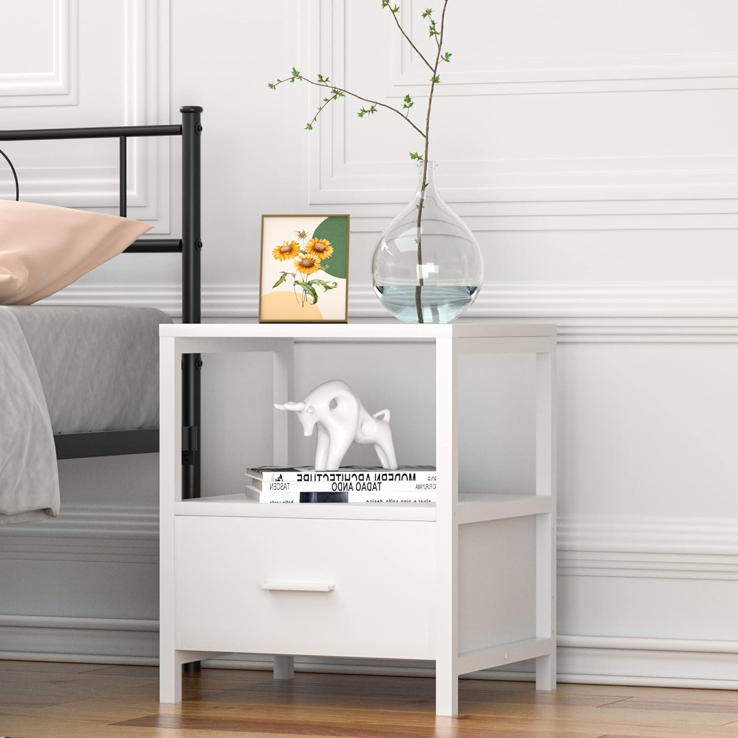 VECELO Nightstand Modern Square End Side Table, 1 Pack/2 Packs - VECELO