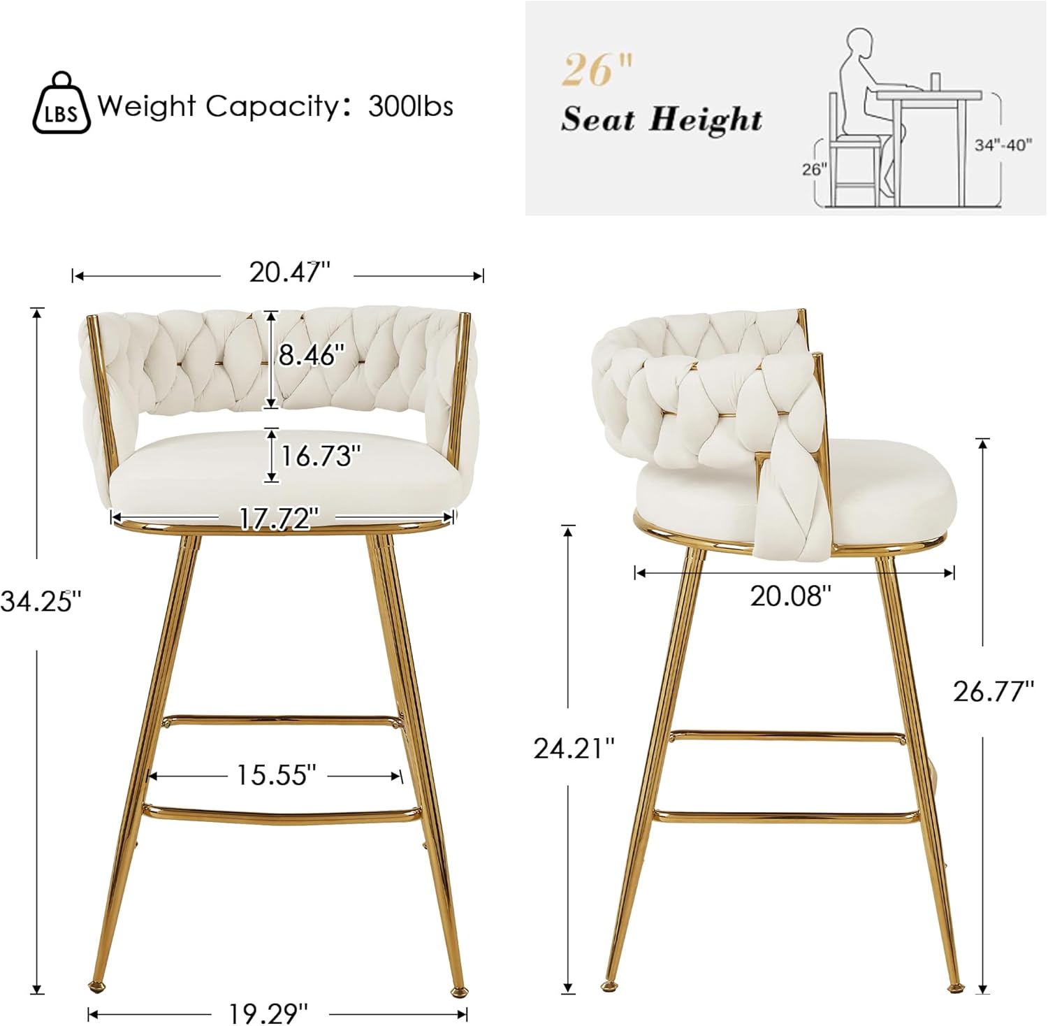 VECELO Bar Stools, Counter Height Bar Stools