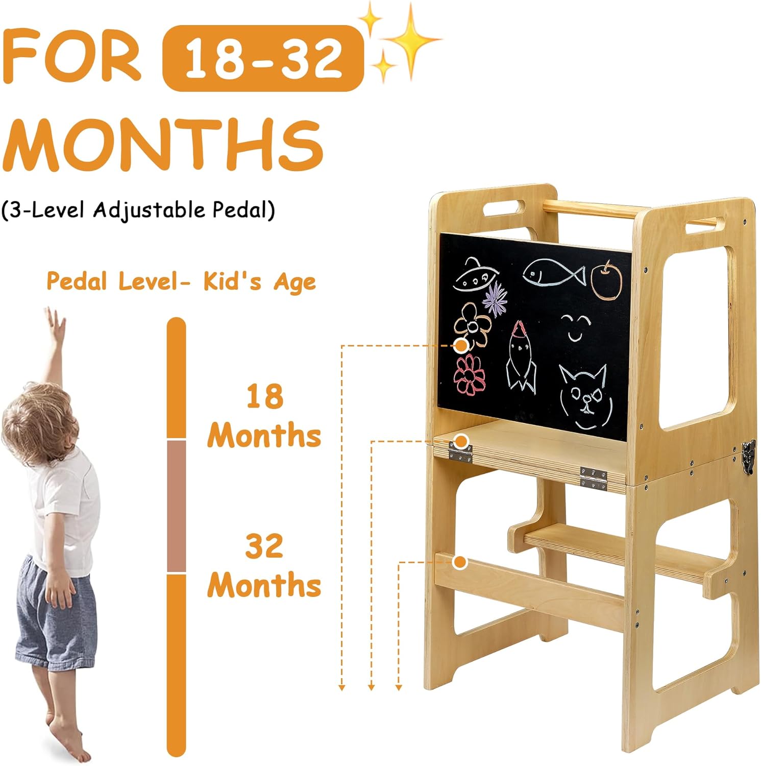 VECELO Foldable Toddler Tower Kitchen Helper Stool for Kids