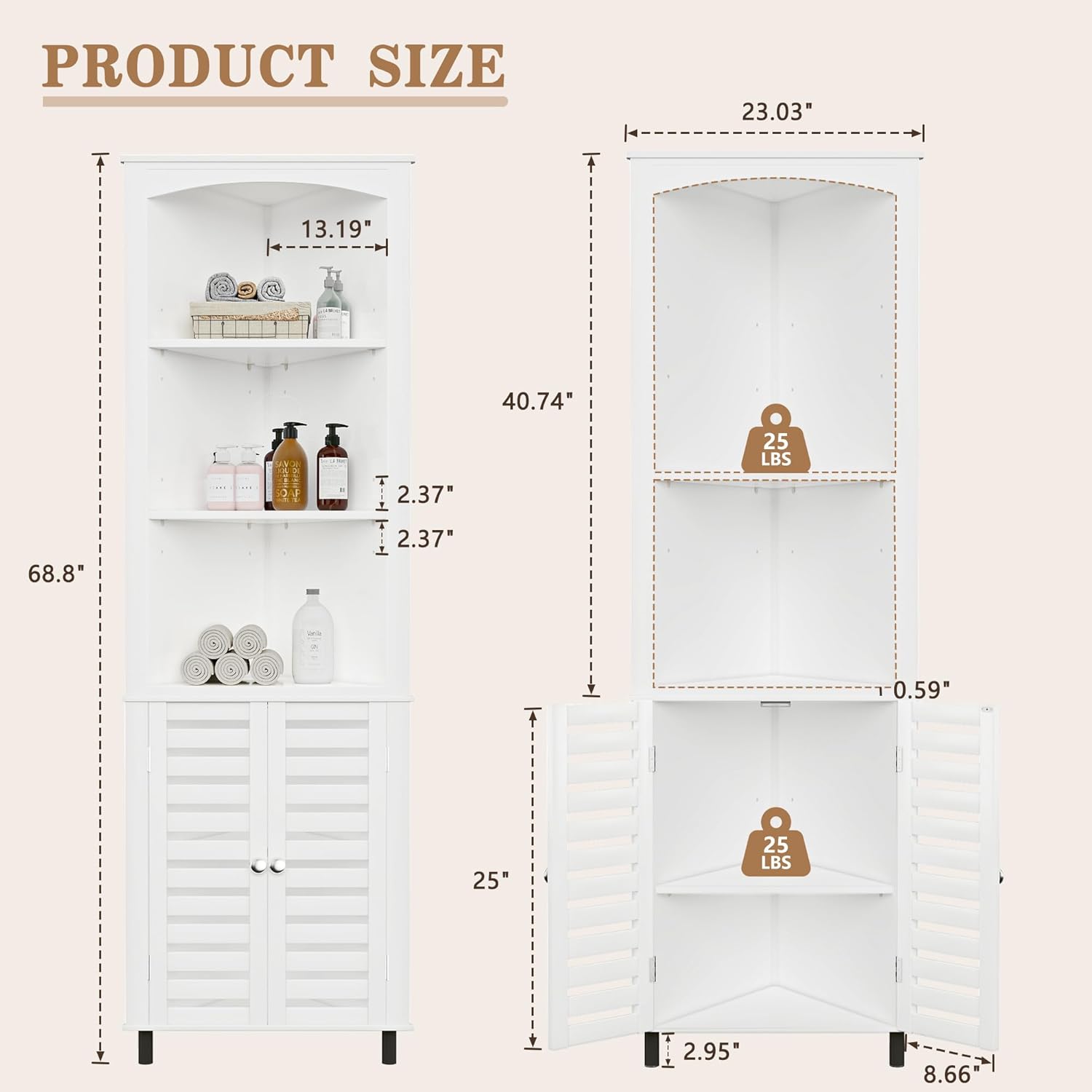 VECELO Tall Corner Cabinet, 68.8'' Storage Cabinet with Doors and Adjustable Shelves