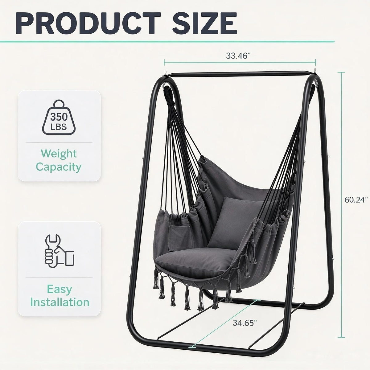 VECELO Hammock Chair with Stand Sturdy & Rustproof Frame with Anti-Tip Base