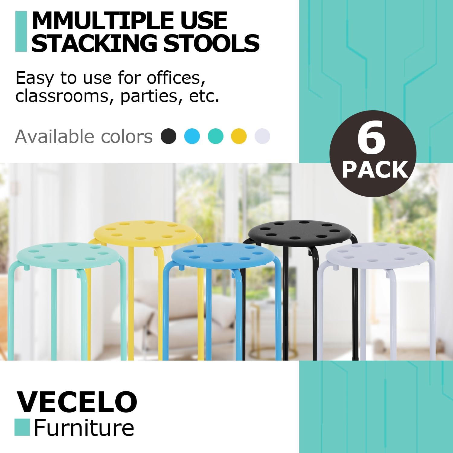 VECELO 6-Piece Stacking Stools, 17.7 Inch Standard Height - VECELO