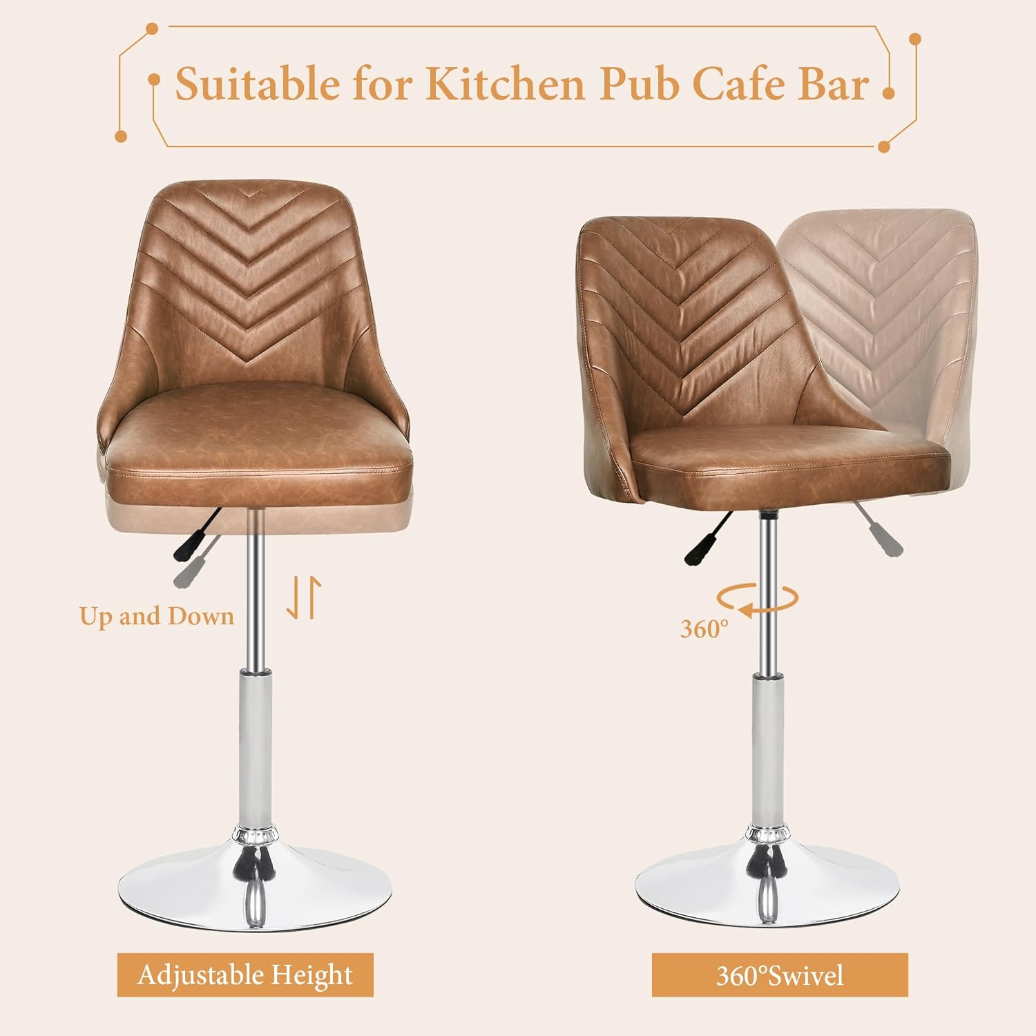 VECELO Bar Stool, Adjustable Barstools with Backrest