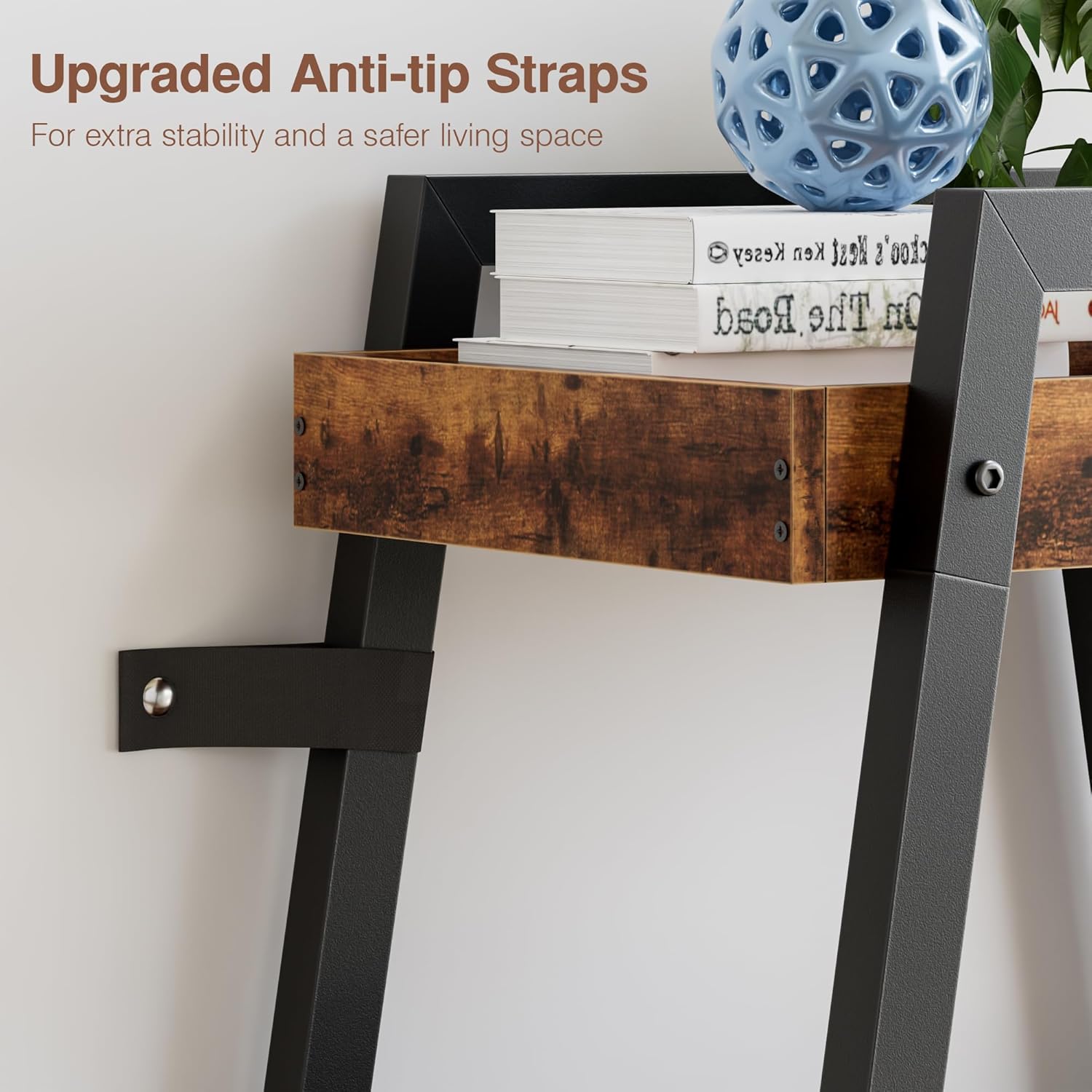 VECELO Ladder Shelf/Display Shelf 4 Tier Storage Bookcase Rack Wood & Steel - VECELO