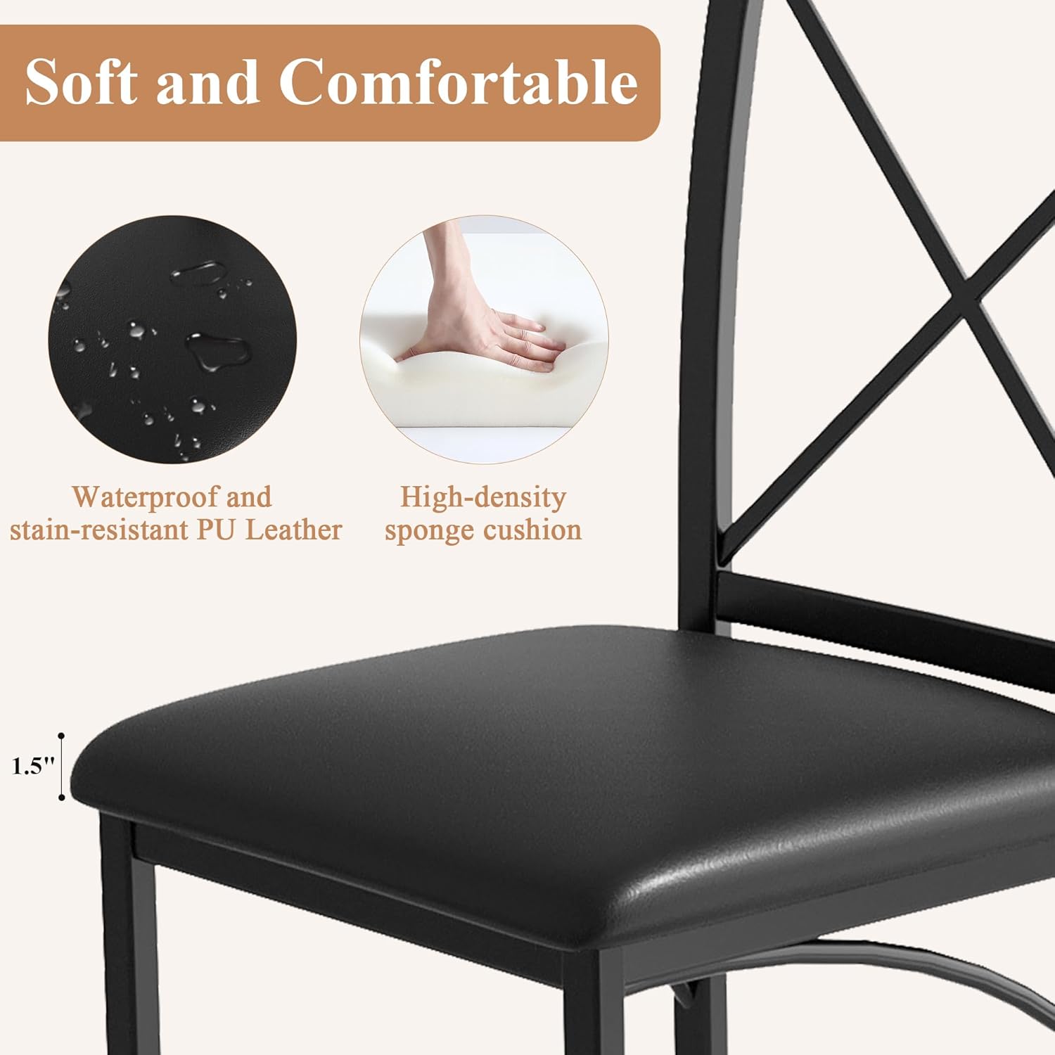 VECELO 36" Round Dining Table for 4, Faux Marble Dinette with Metal Frame for Kitchen - VECELO