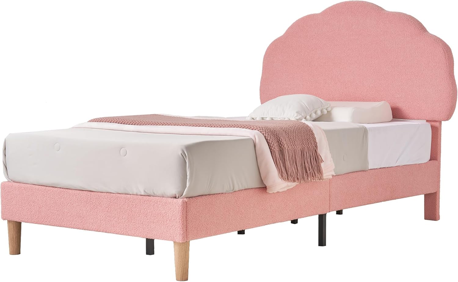 VECELO Twin Size Bed Frame, Upholstered Platform Bedframe with Height Adjustable Plush Fabric Headboard