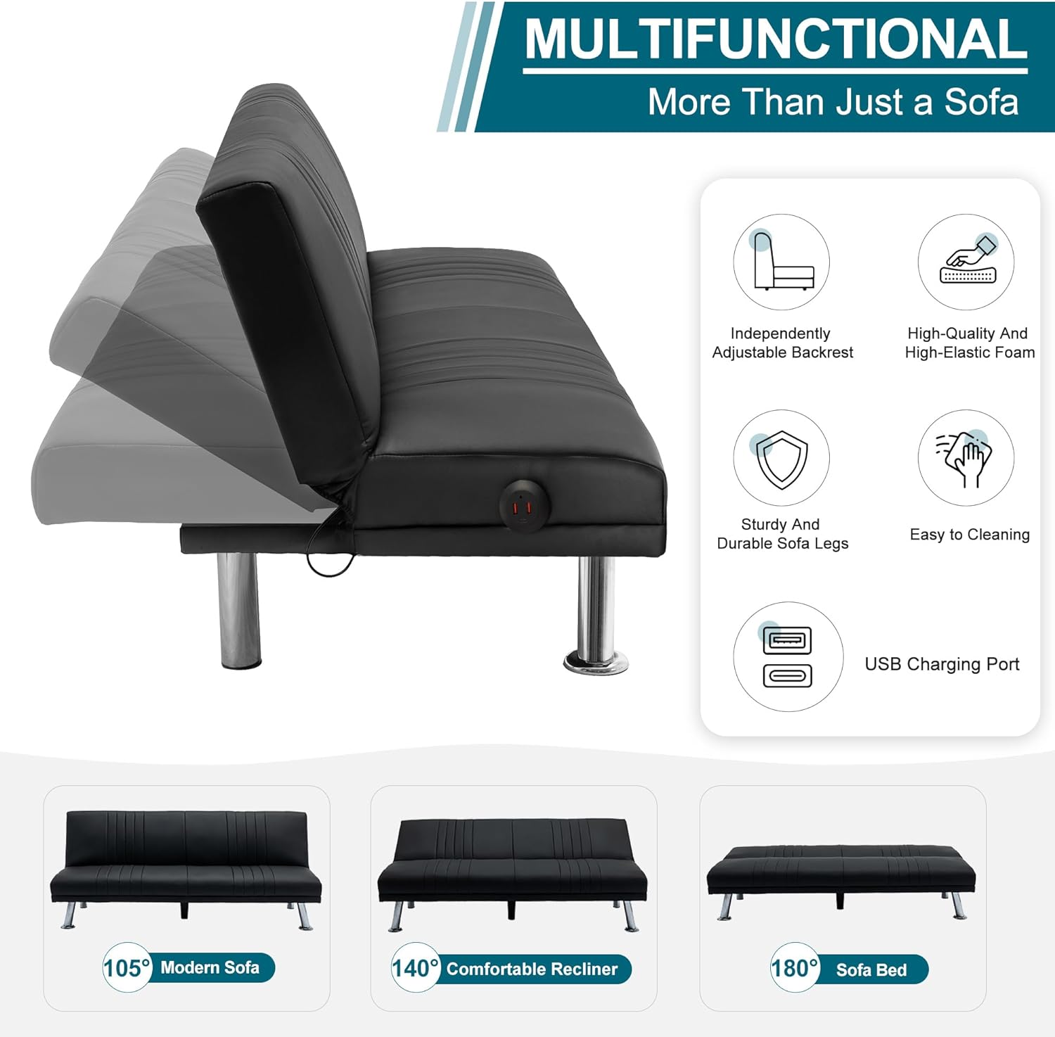 VECELO Modern Convertible Sofa Bed/Folding Sleeper Couch - VECELO