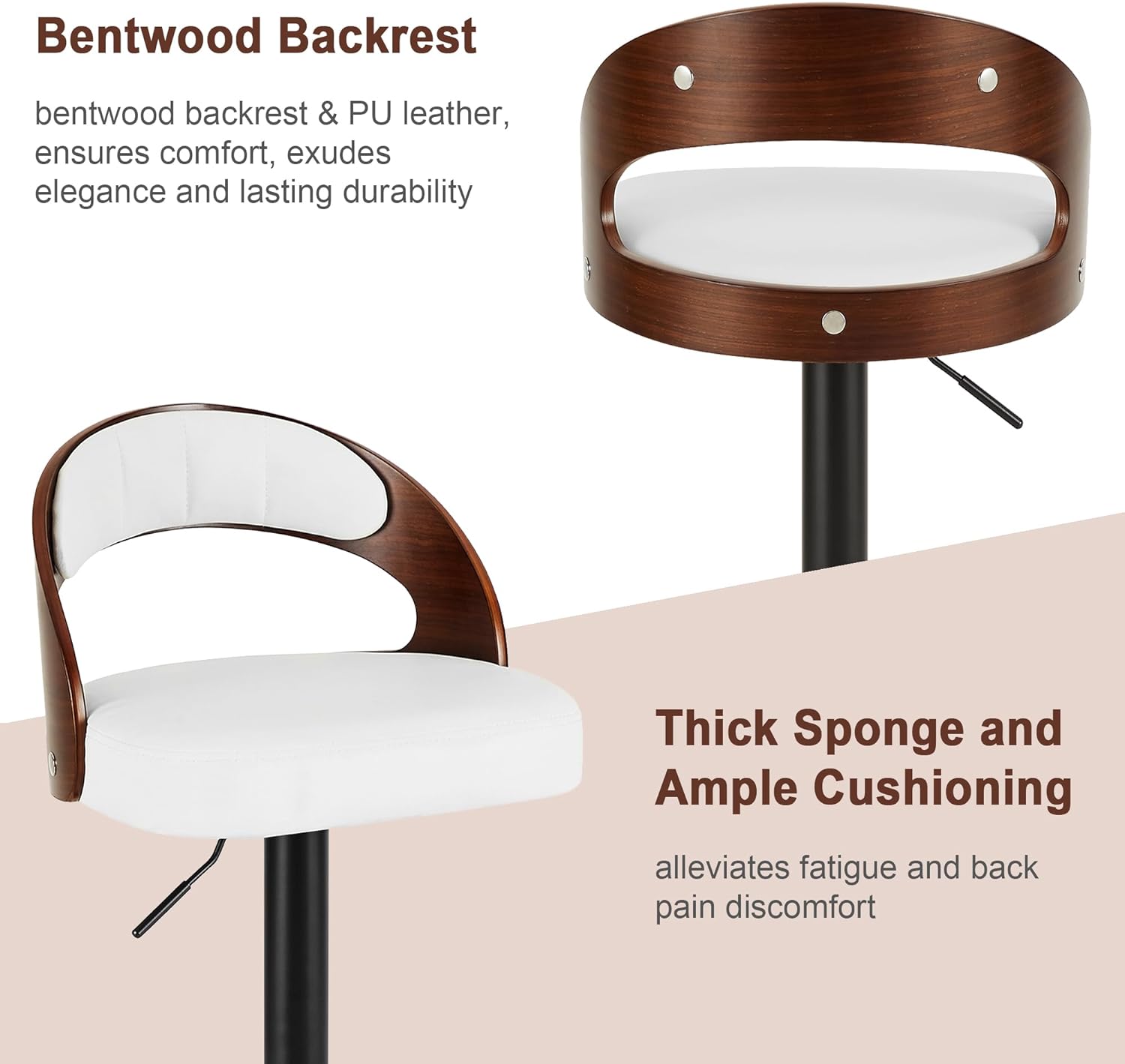 VECELO Bar Stool Set of 2, Counter Height Stools with Bentwood Back - VECELO