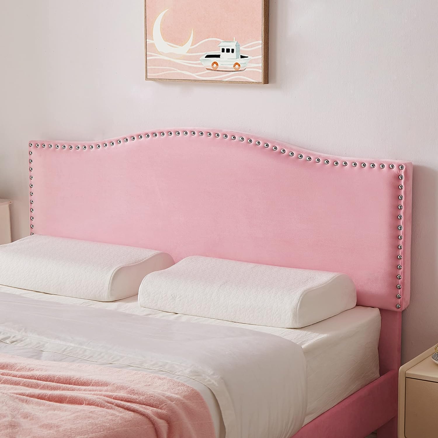 VECELO Bed Frame Platform with Upholstered Headboard & Wooden Slats Support - VECELO