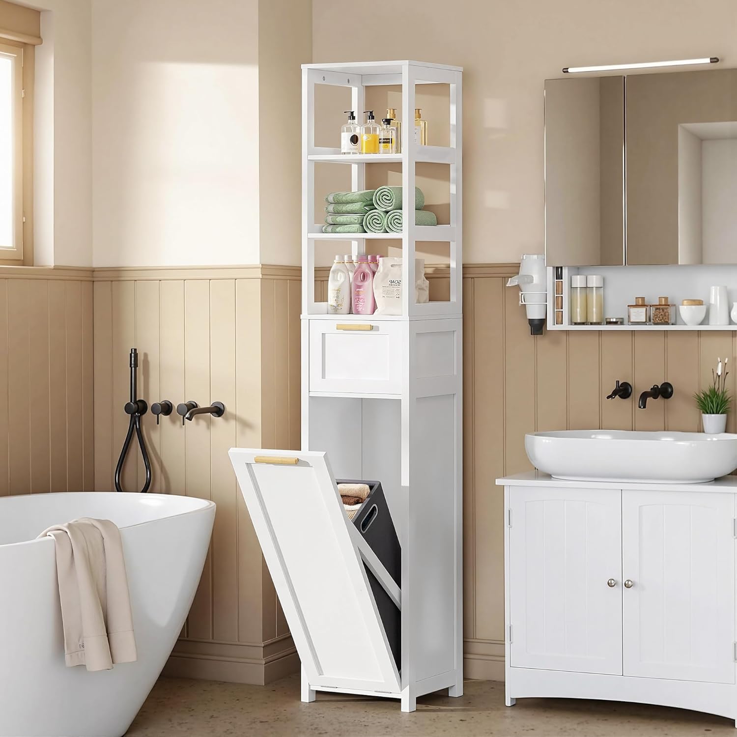 VECELO Tall Tilt Out Laundry Hamper Cabinet with Removable Laundry Basket