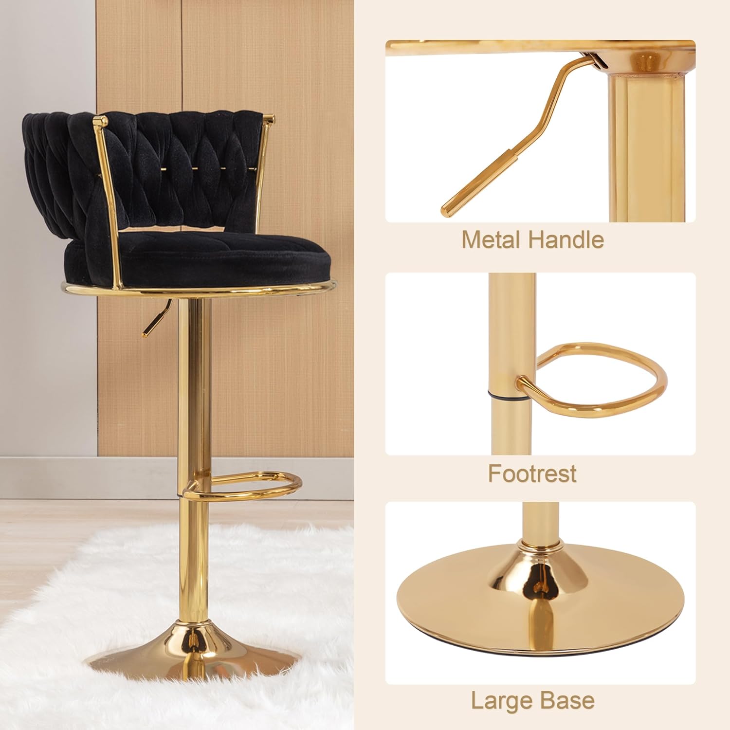 VECELO Bar Stools Set of 2, Adjustable Barstools Counter Height Stools with Back and Arm - VECELO