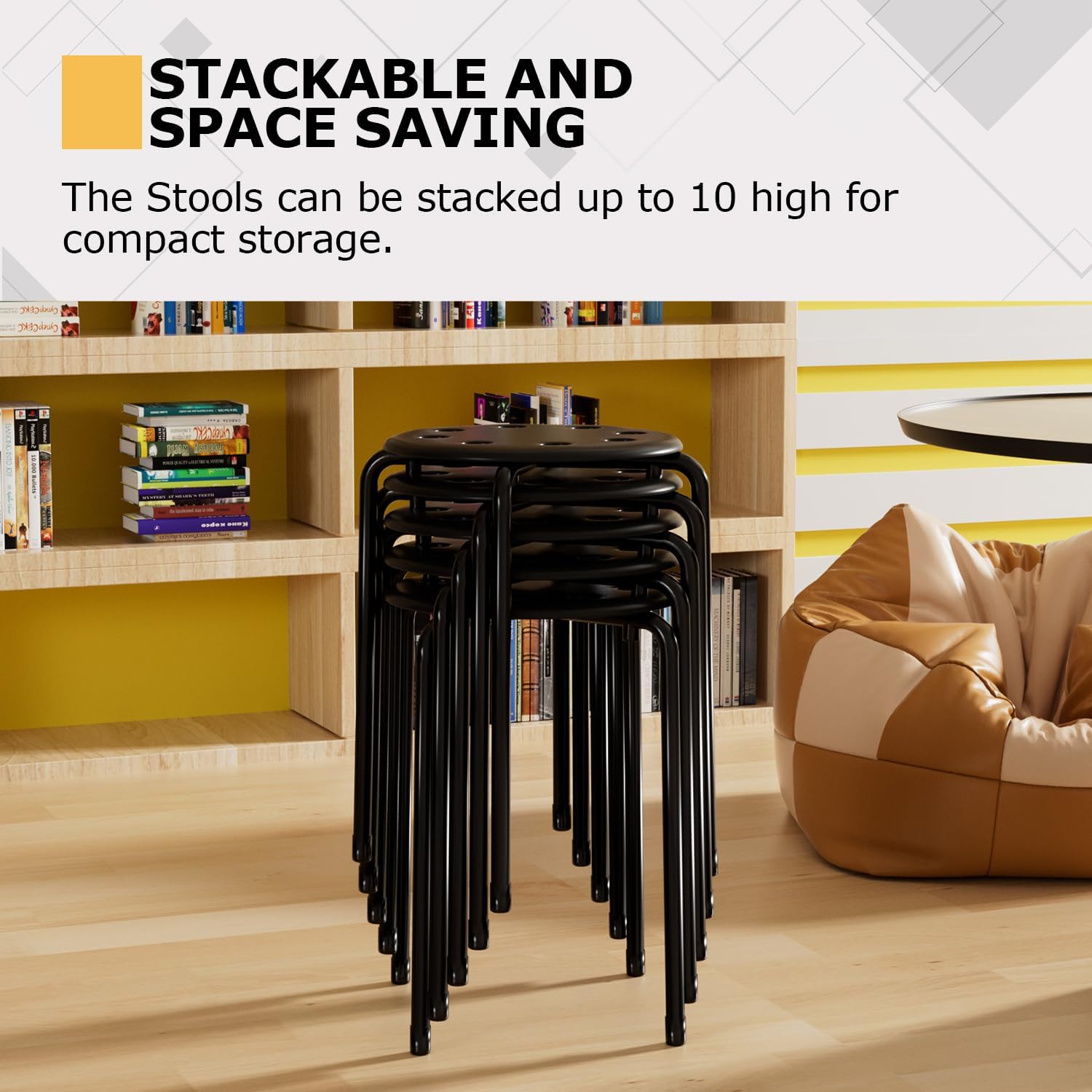 VECELO 6-Piece Stacking Stools, 17.7 Inch Standard Height - VECELO