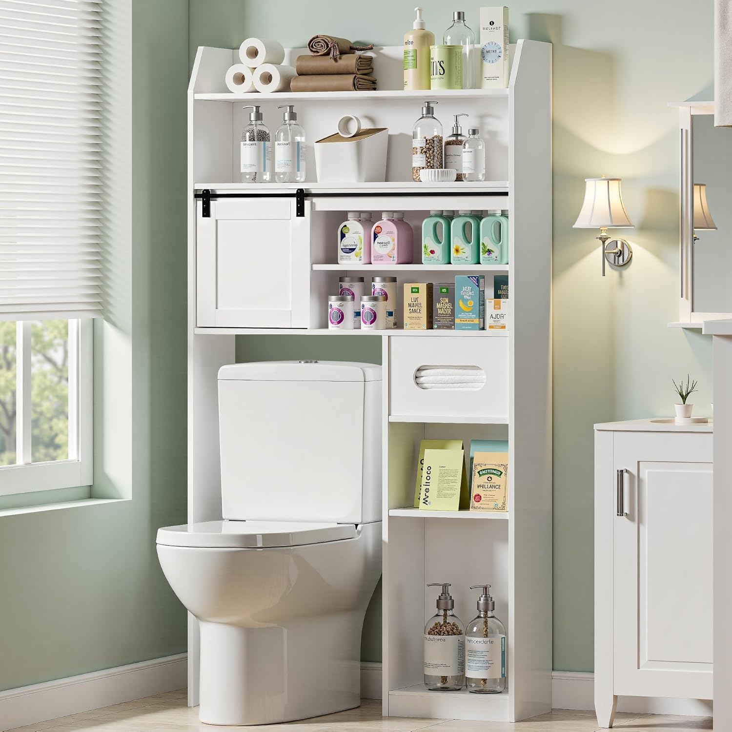 VECELO Over The Toilet Storage Cabinet with Sliding Doors