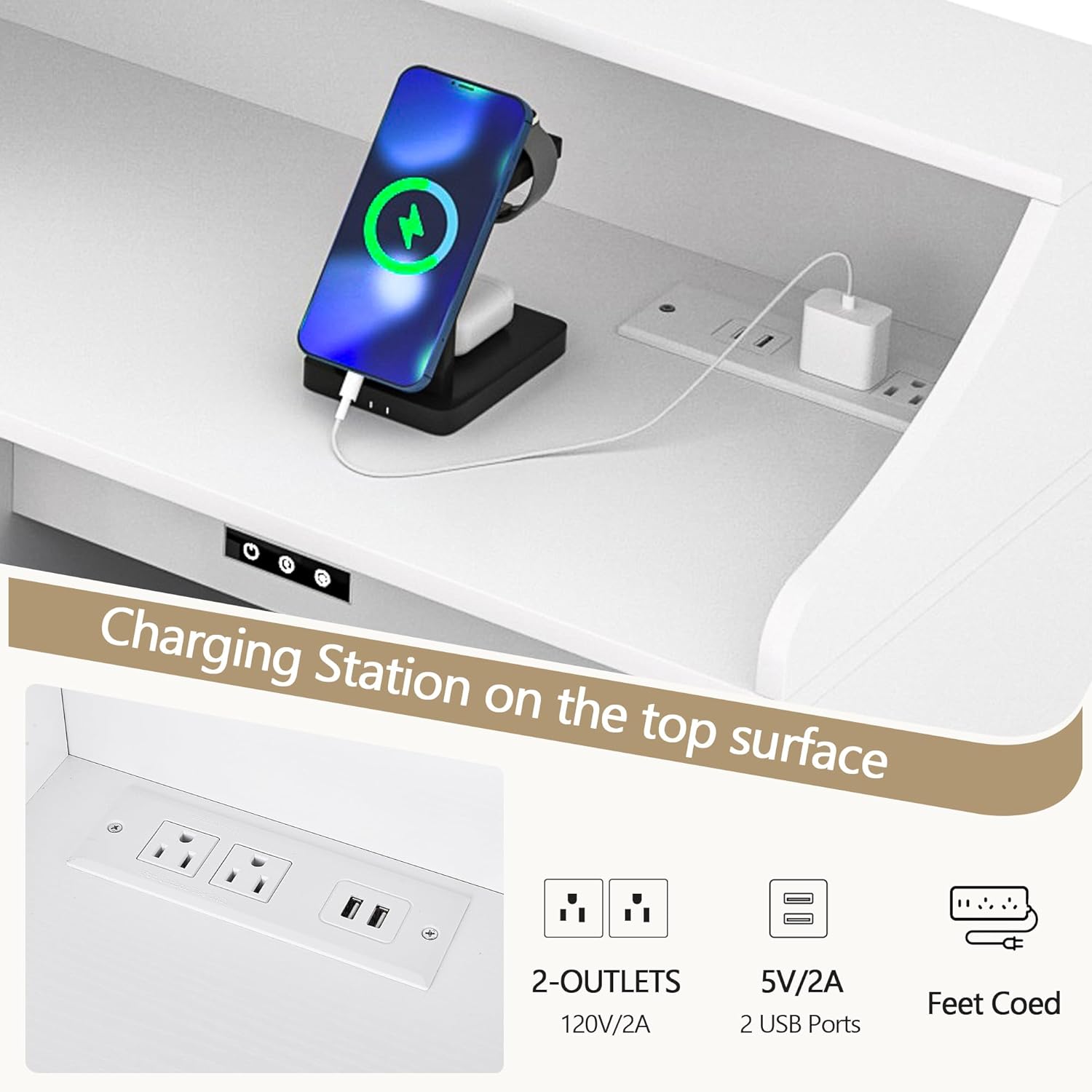 VECELO Tilt Out Trash Can Cabinet, Kitchen Trash Bin Cabinet with Adjustable Shelves and Charging Station