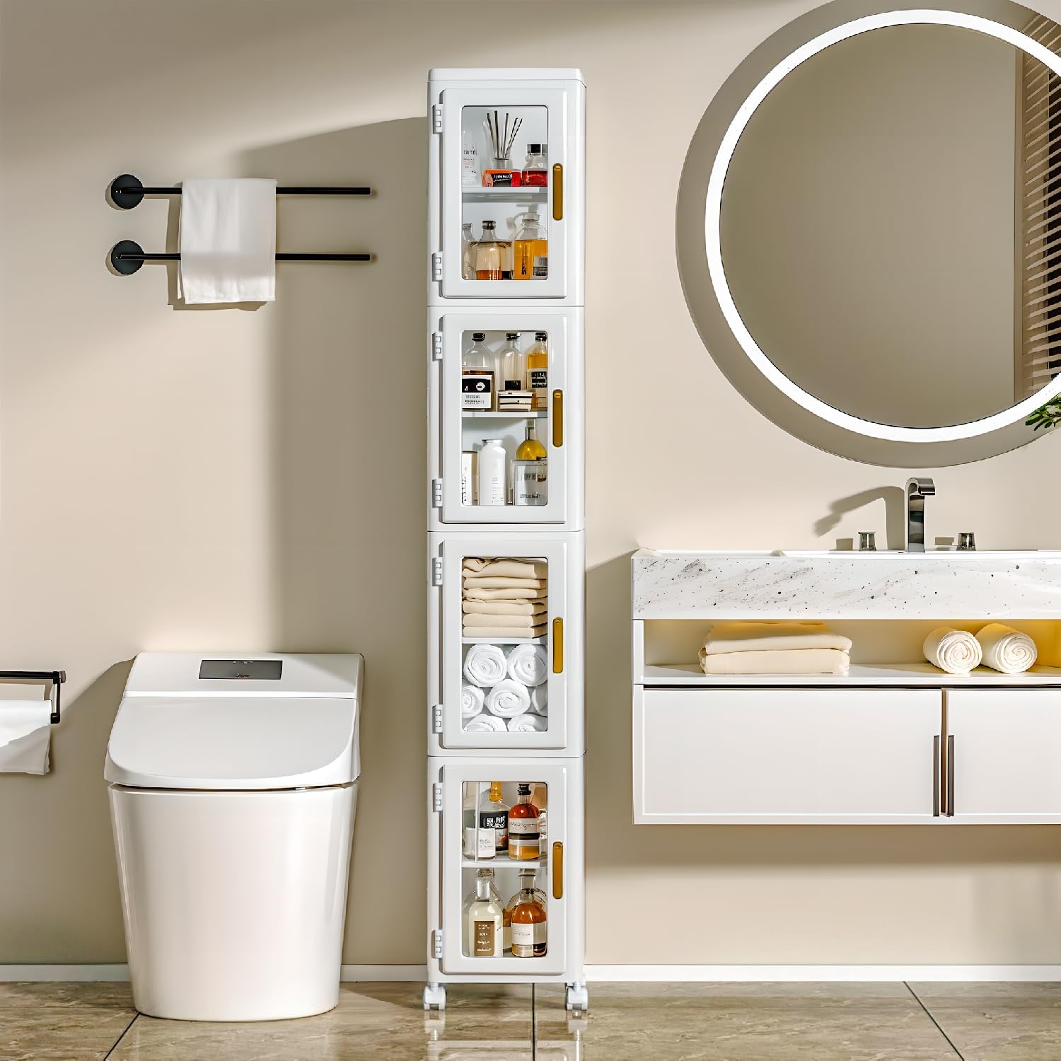 VECELO 4 Tier Tall Plastic Slim Storage Cabinet with Lockable Wheels - VECELO