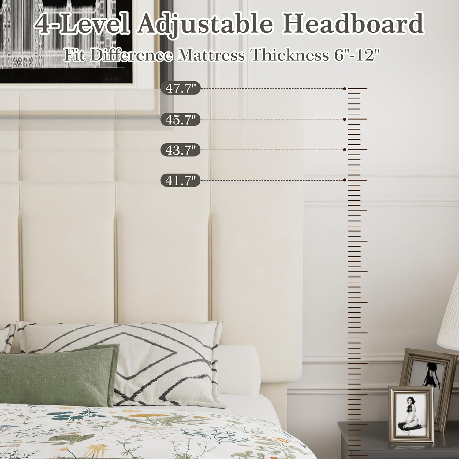 VECELO Modern Upholstered Platform Bedframe, Adjustable Headboard