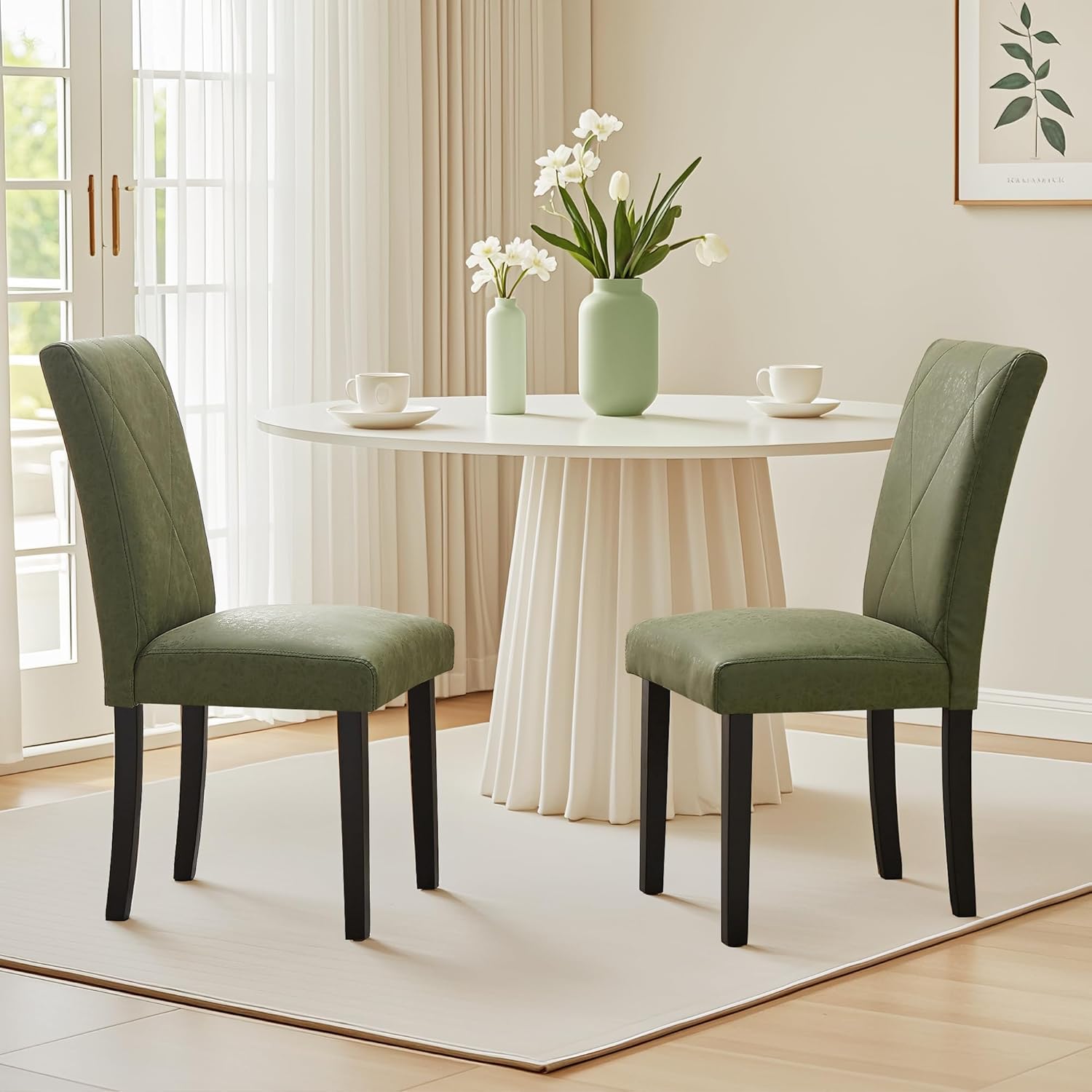 VECELO Upholstered Dining Chairs Set of 2 Modern Fabric and High Back & Solid Wood Legs for Kitchen